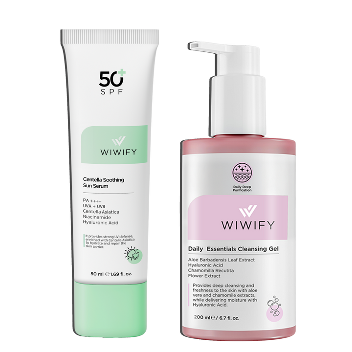 Günlük Temizlik UV Koruma Seti, Yüz Temizleme Jeli + Güneş Koruyucu | Centella Asiatica, Niacinamide
