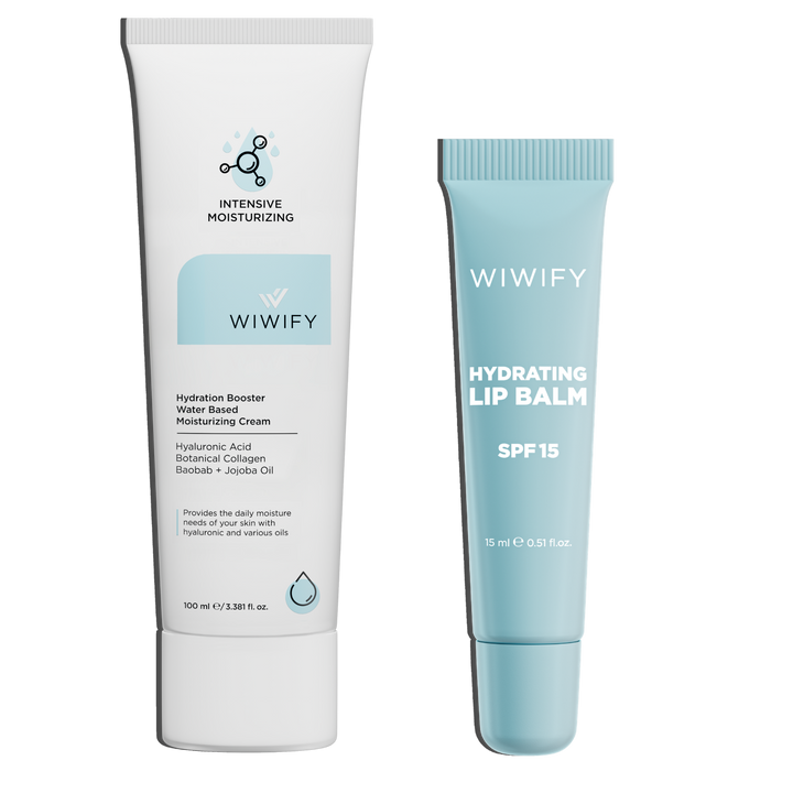 Daily Glow & Hydration Set, Nemlendirici Krem + Hydrating Lip Balm | SPF 15, Squalane, Ceramide | Wiwify