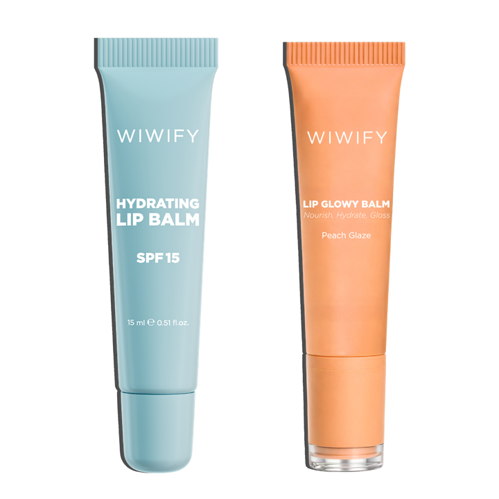Glow & Protect Lip Duo, Hydrating Lip Balm + Peach Glaze Balm | SPF 15, Squalane, Ceramide | Wiwify