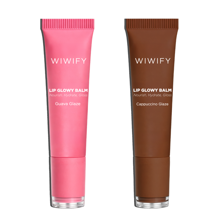 Warm & Juicy Lip Duo, Guava Glaze Balm + Cappuccino Glaze Balm | Shea Butter, Squalane, Ceramide | Wiwify