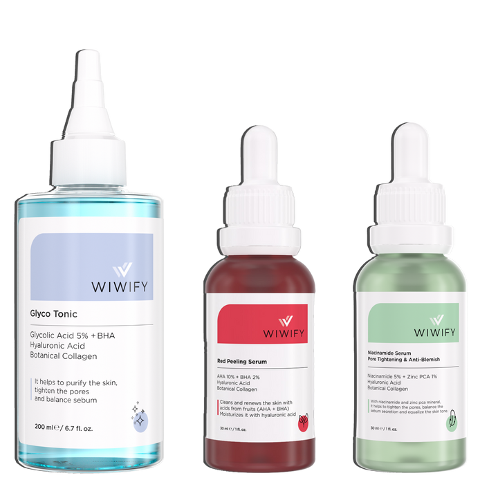 Arındırıcı & Gözenek Bakım Seti, Tonik + Red Peeling + Niacinamide | AHA+BHA, Zinc PCA, Hyaluronic Acid | Wiwify