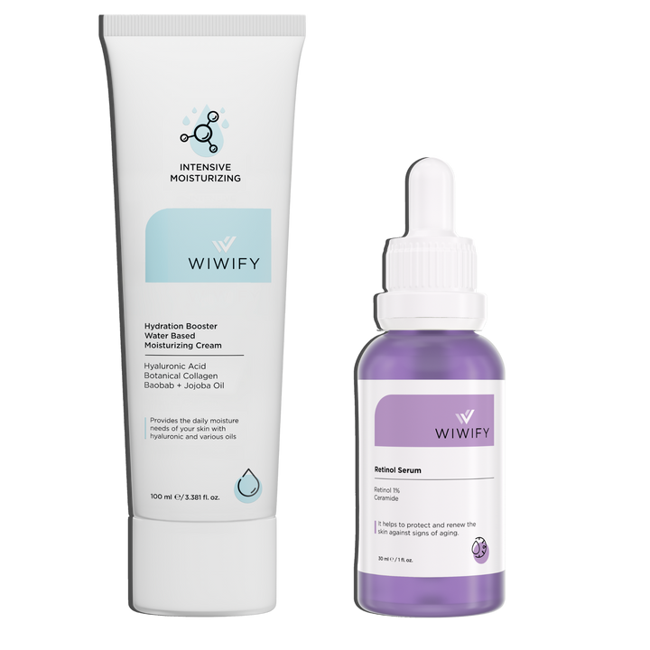 Yaşlanma Karşıtı Yenileyici Seti, Nemlendirici + Retinol | Ceramide, Hyaluronic Acid, Baobab + Jojoba Oil | Wiwify