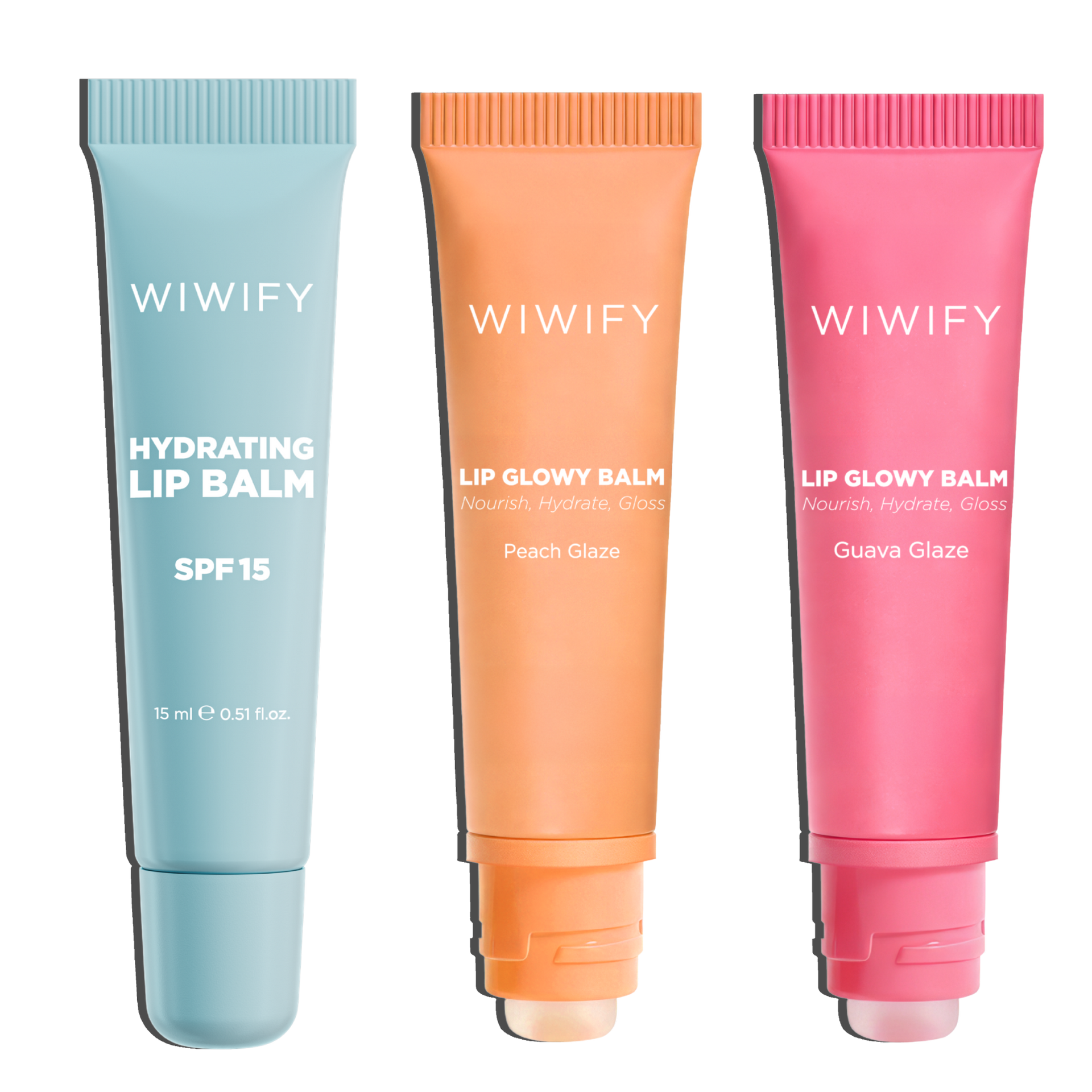 Lip Care Essentials Set,  Hydrating Lip Balm+ Guava Glaze + Peach Glaze | SPF 15, Squalane, Ceramide