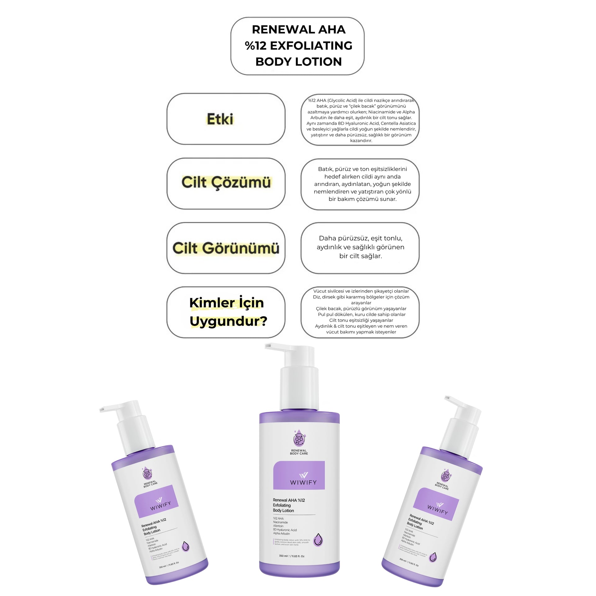 Renewal AHA %12 Derinlemesine Arındırıcı & Nem Destekli Vücut Losyonu 350 ml