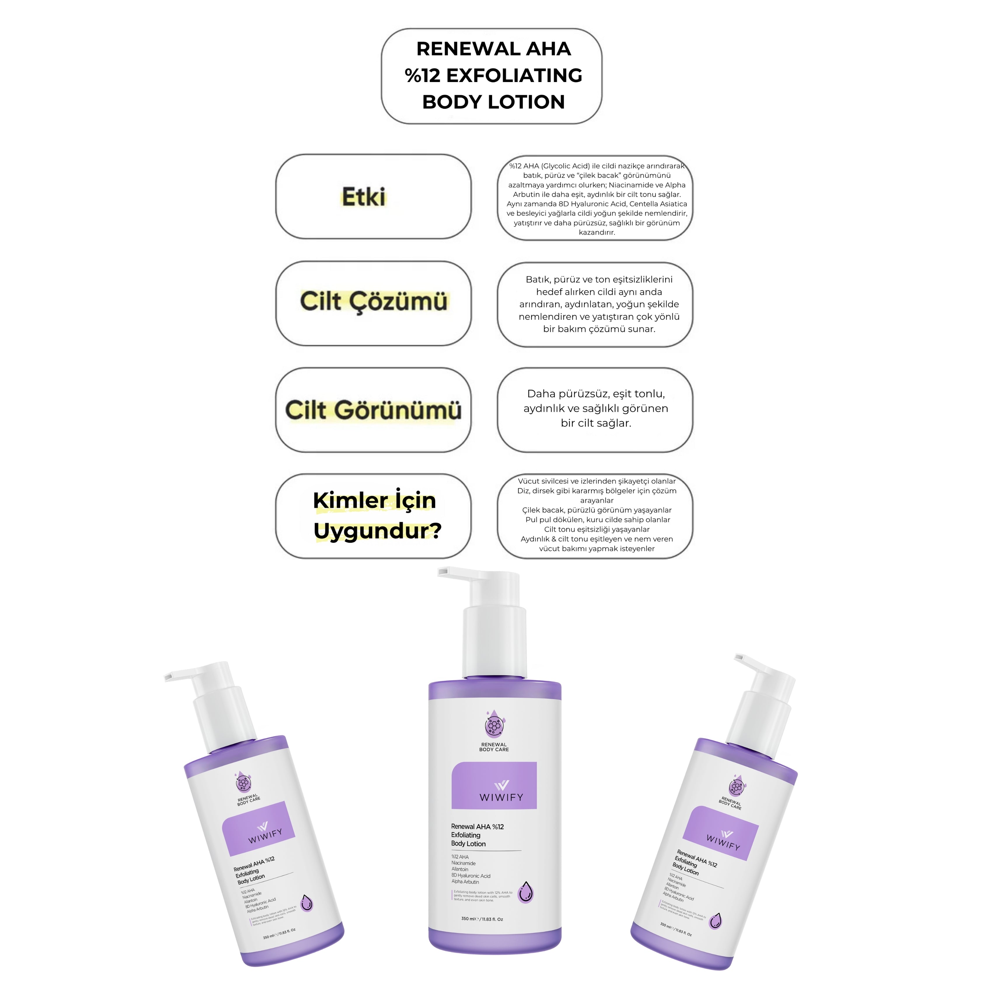 Renewal AHA %12 Derinlemesine Arındırıcı & Nem Destekli Vücut Losyonu 350 ml