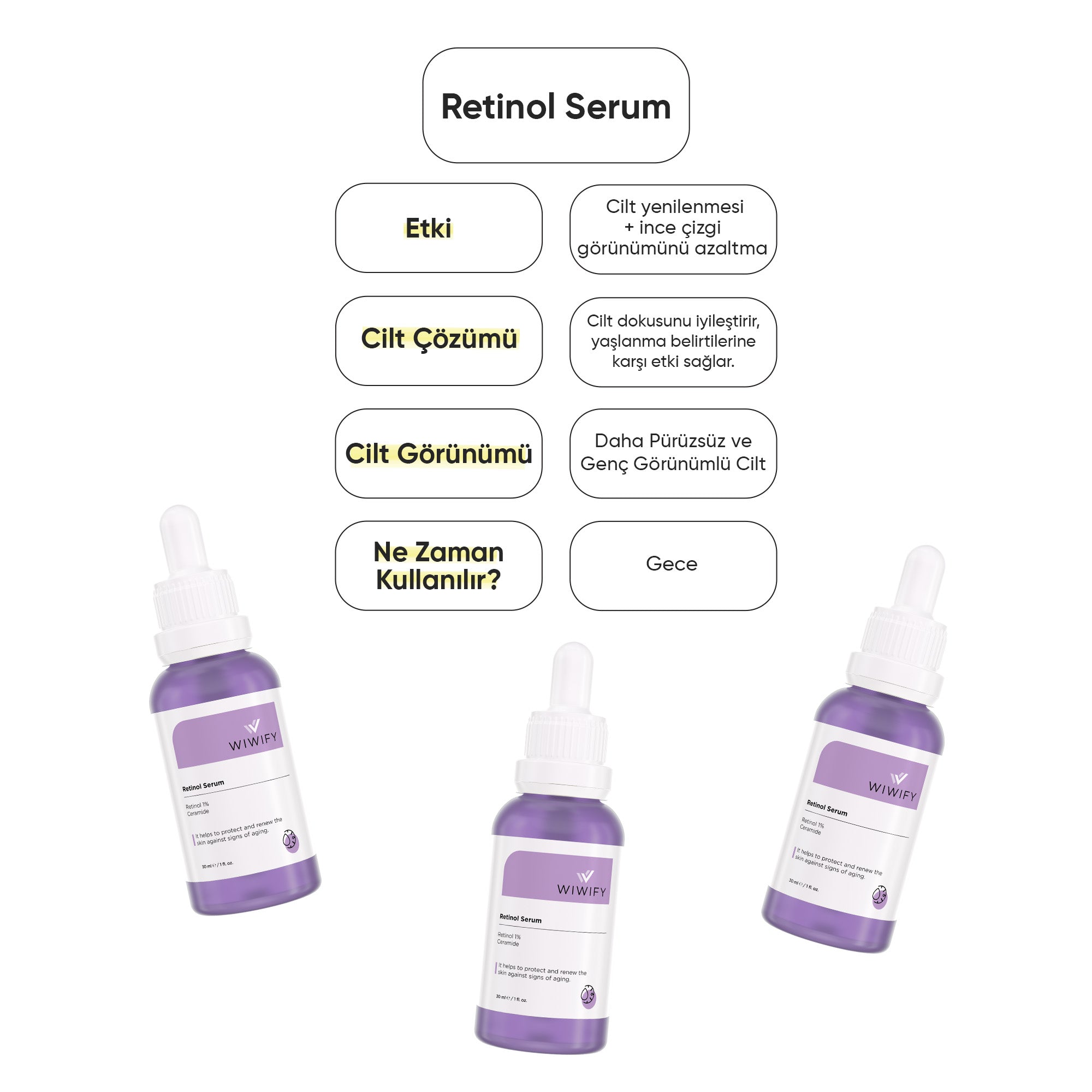 Yaşlanma Karşıtı, Kırışıklık Giderici ve Onarıcı Retinol Cilt Bakım Serumu 30 ml