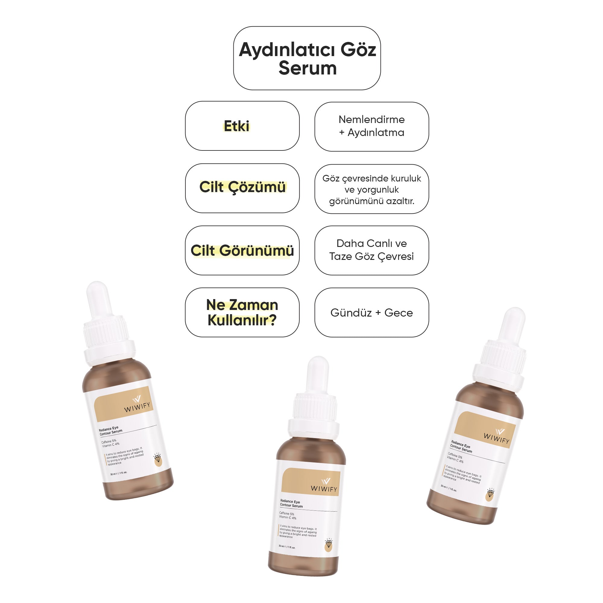 Torbalanma ve Morluk Karşıtı, Aydınlatıcı Göz Çevresi Bakım Serumu 30 ml