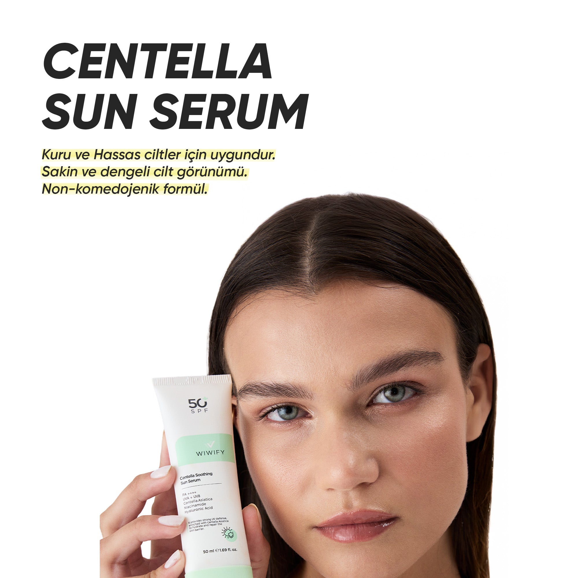 Yatıştırıcı, Onarıcı, Yüksek Korumalı, Centella Soothing Sun Serum SPF 50+ Pa 50++++ 50 ml