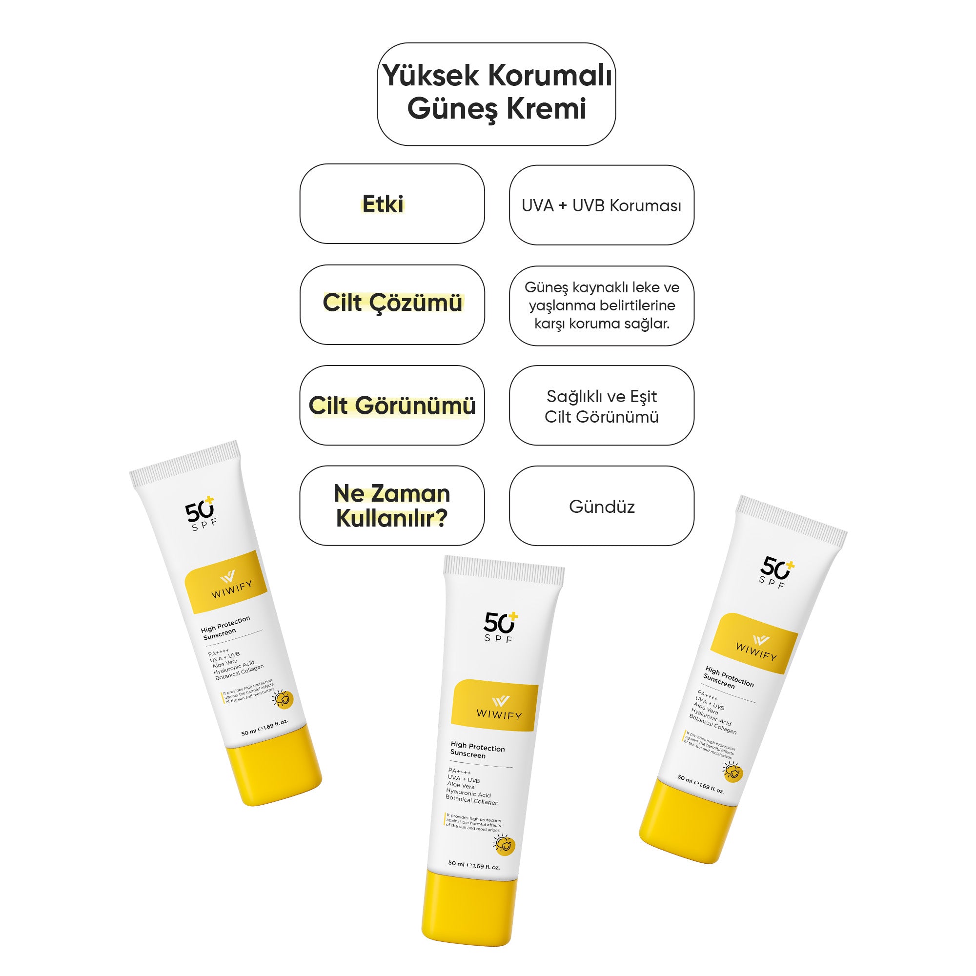 Aloe Vera Özlü, Leke Karşıtı, Cilt Tonu Eşitleyici, Yüksek Korumalı Güneş Kremi SPF 50+ Pa++++ 50 ml