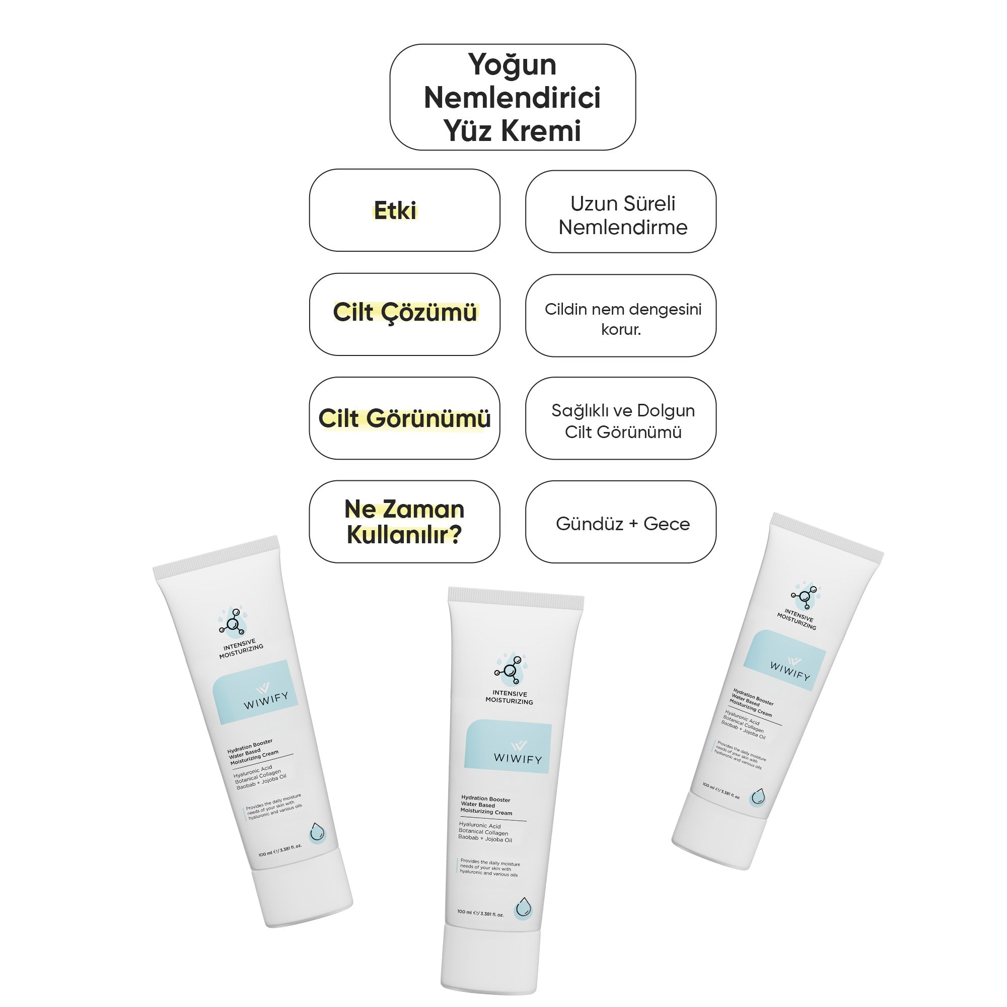 Su Bazlı, 24 Saat Etkili, Yoğun Nemlendirici Cilt Bakım Kremi 100 ml