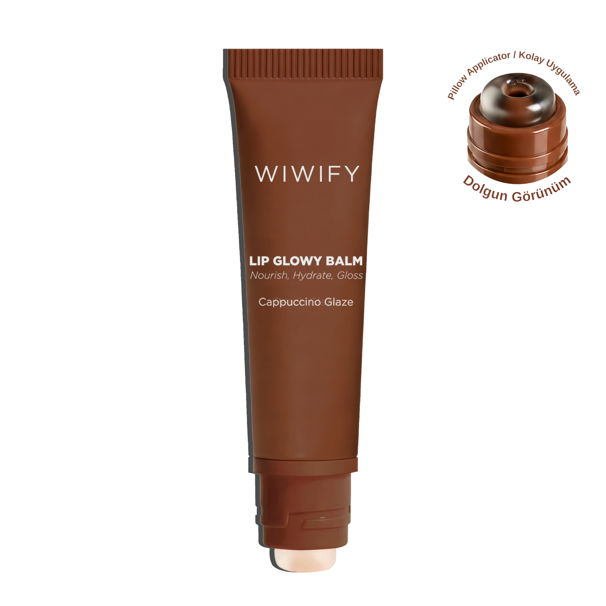Lip Glowy Balm Cappuccino Glaze, Dolgun Görünüm Sağlayan, Parlatıcı, Nemlendirici, Renkli Dudak Bakım Balmı, Lip Balm 13 ml