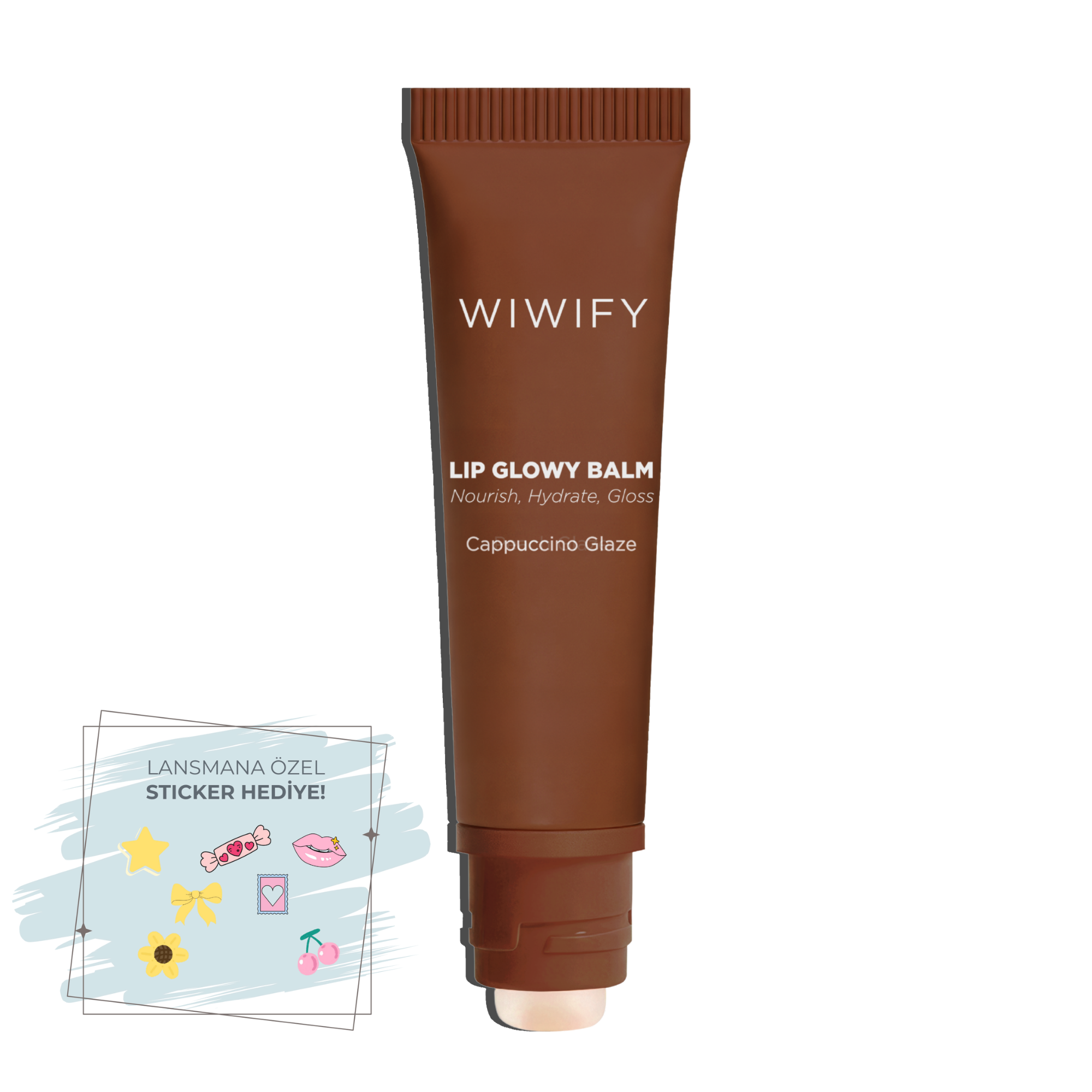 Lip Glowy Balm Cappuccino Glaze, Dolgun Görünüm Sağlayan, Parlatıcı, Nemlendirici, Renkli Dudak Bakım Balmı, Lip Balm 13 ml