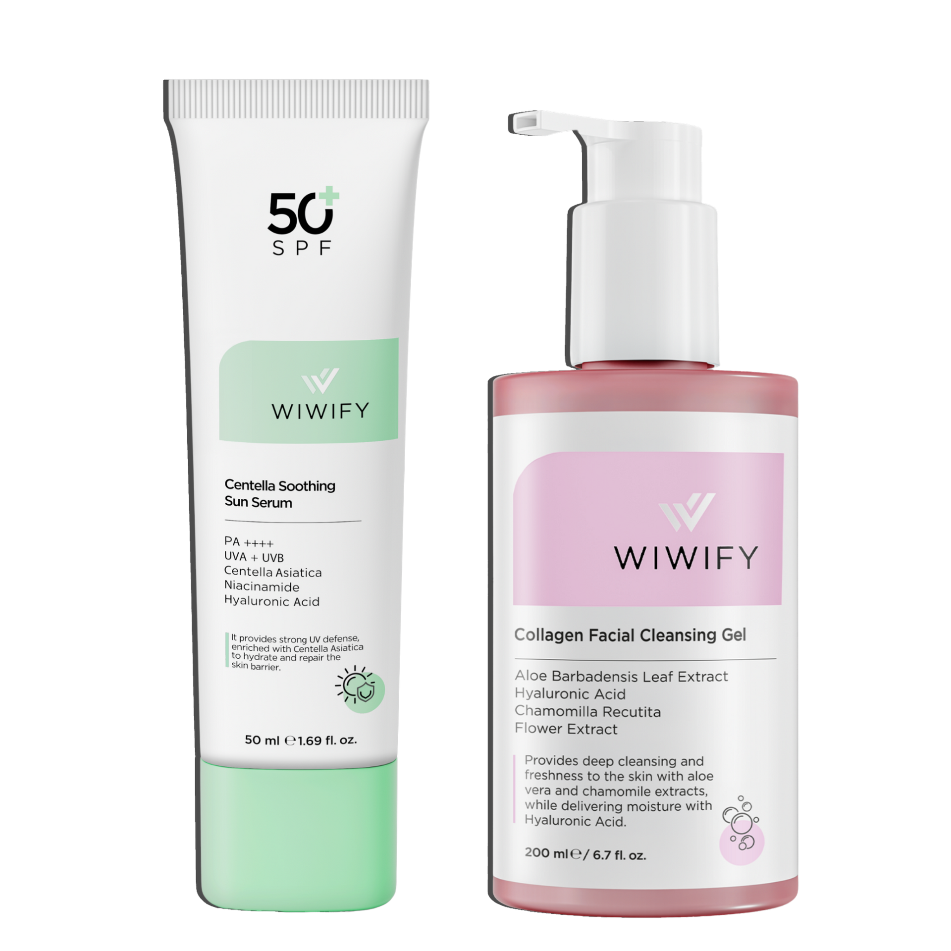 Günlük Temizlik UV Koruma Seti, Yüz Temizleme Jeli + Güneş Koruyucu | Centella Asiatica, Niacinamide