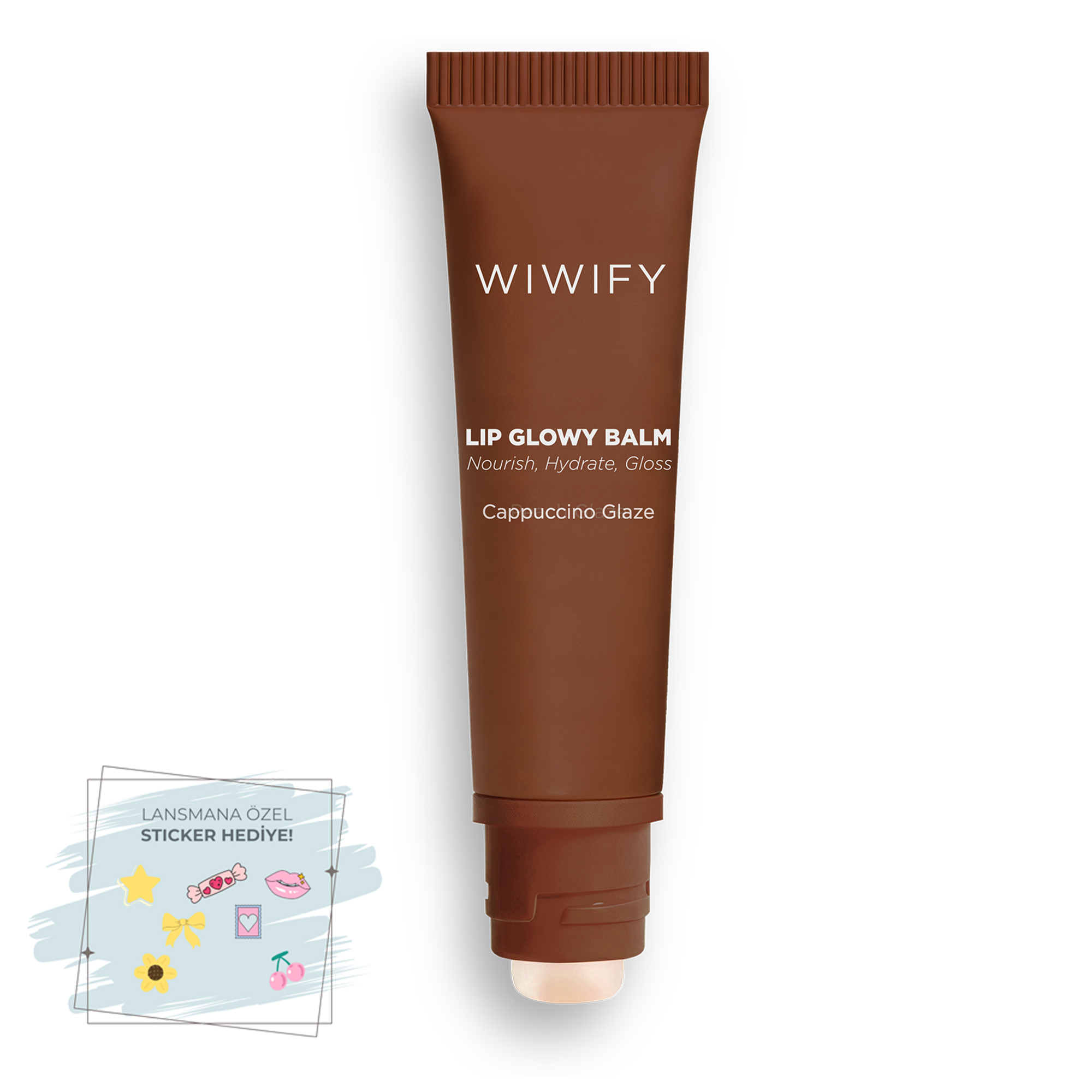 Lip Glowy Balm Cappuccino Glaze, Dolgun Görünüm Sağlayan, Parlatıcı, Nemlendirici, Renkli Dudak Bakım Balmı, Lip Balm 13 ml