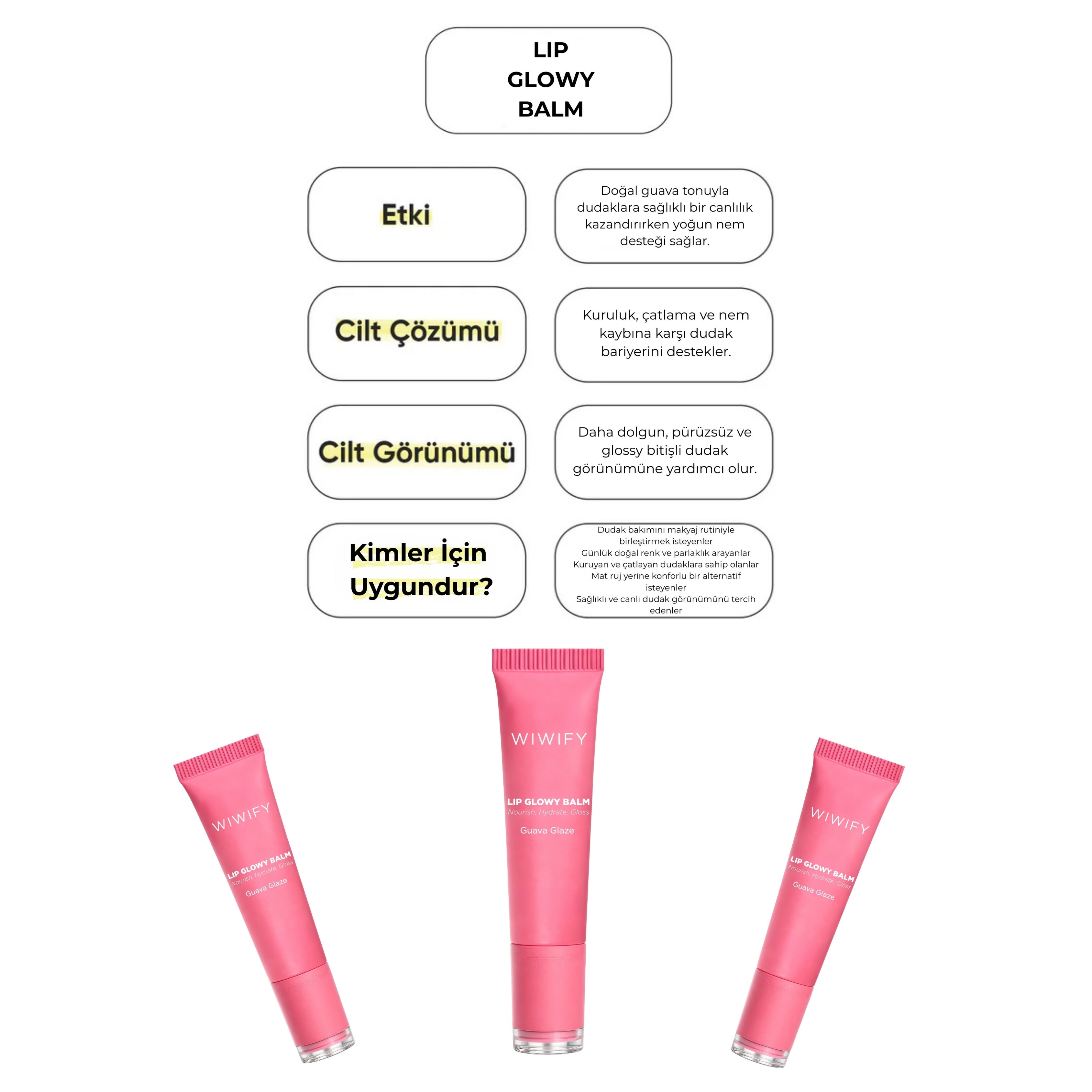 Lip Glowy Balm Guava Glaze, Dolgun Görünüm Sağlayan, Parlatıcı, Nemlendirici, Renkli Dudak Bakım Balmı, Lip Balm 13 ml
