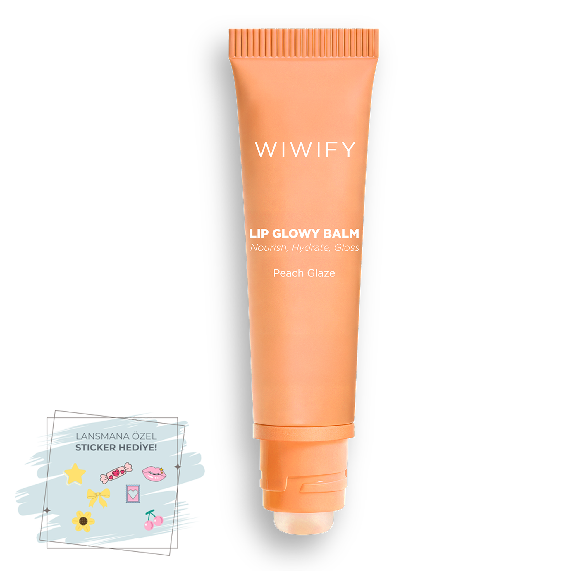 Lip Glowy Balm Peach Glaze, Dolgun Görünüm Sağlayan, Parlatıcı, Nemlendirici, Renkli Dudak Bakım Balmı, Lip Balm 13 ml