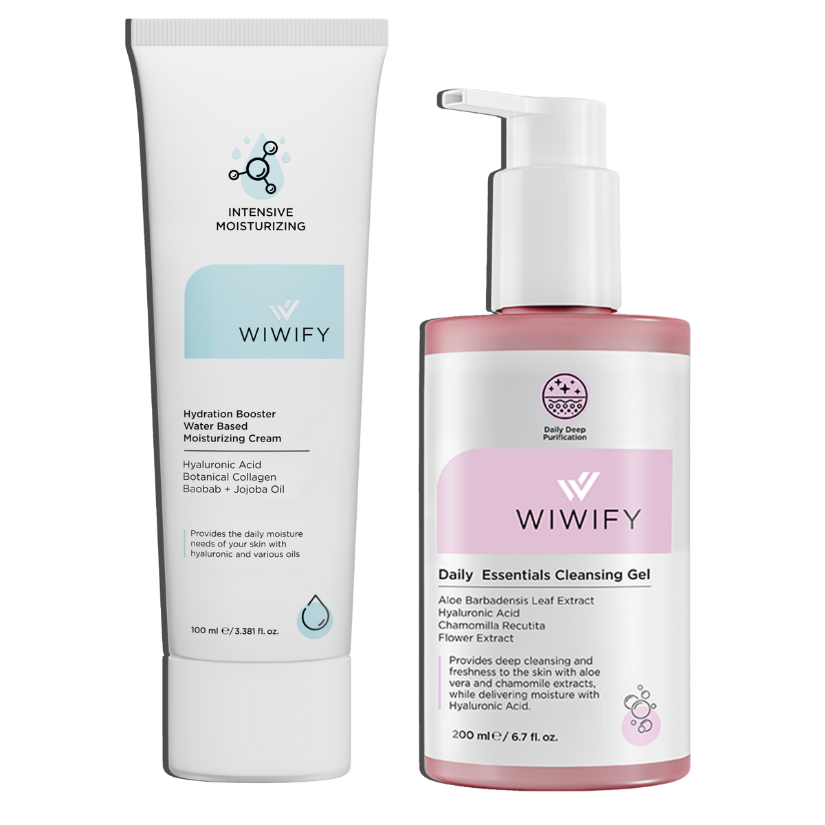 Nazik Tazeleyici & Nem Seti, Nemlendirici + Yüz Temizleme Jeli | Aloe Vera,Hyaluronic Acid, Baobab + Jojoba Oil
