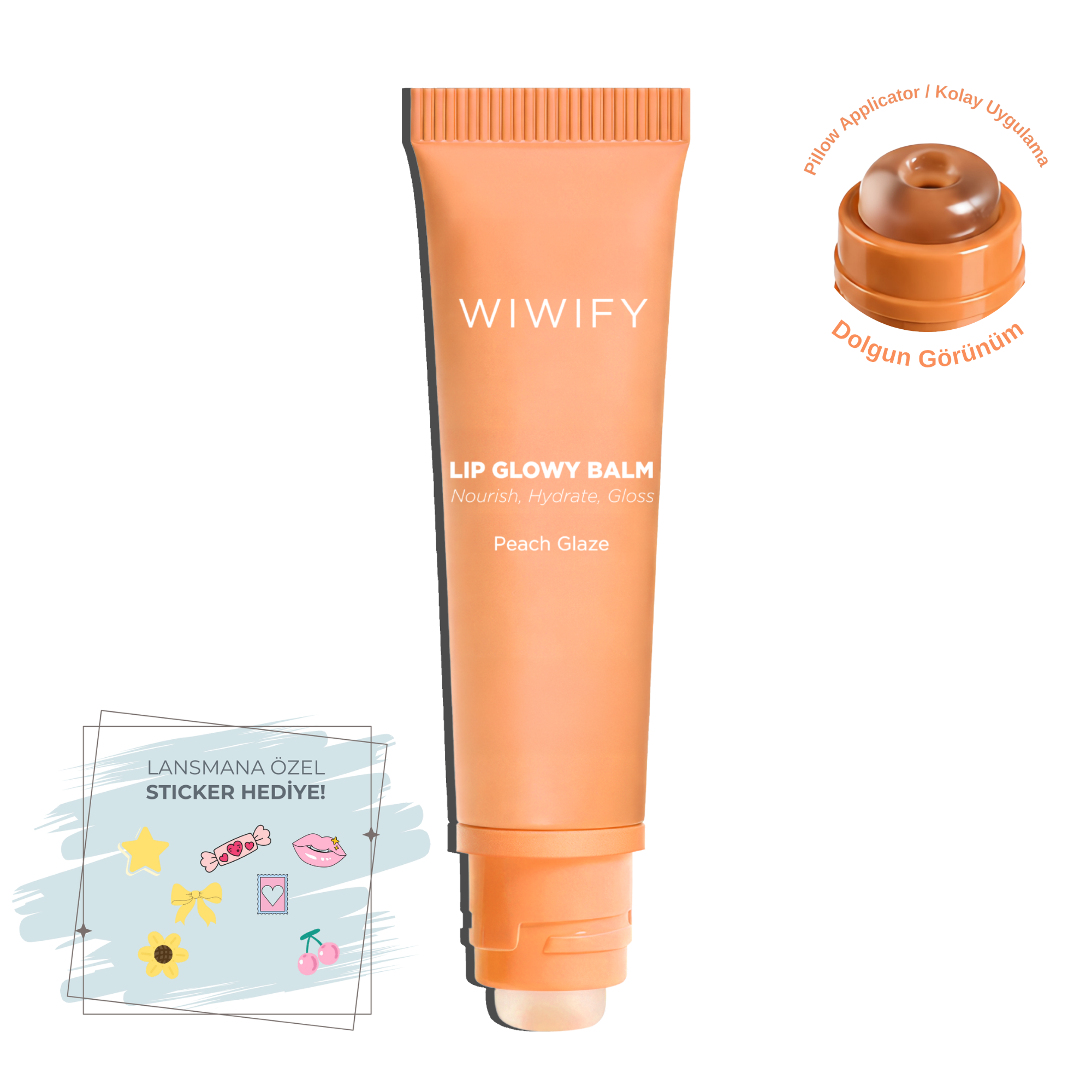 Lip Glowy Balm Peach Glaze, Dolgun Görünüm Sağlayan, Parlatıcı, Nemlendirici, Renkli Dudak Bakım Balmı, Lip Balm 13 ml