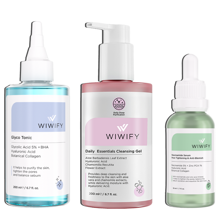 Sivilce & Siyah Nokta Karşıtı Seti, Yüz Temizleme Jeli + Tonik + Niacinamide | AHA+BHA, Zinc PCA
