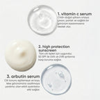 Cilt Tonu Eşitlemek İçin Aydınlatıcı Etkili Güneş Kremi, C Vitamini Serum ve Arbutin Serum Cilt Bakım Seti