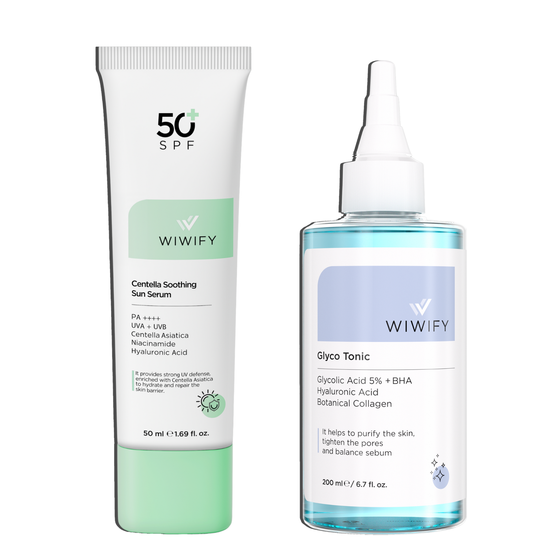 Gözenek ve Yatıştırma Seti, Tonik + Güneş Koruyucu | Hyaluronic Acid, Niacinamide, AHA+BHA