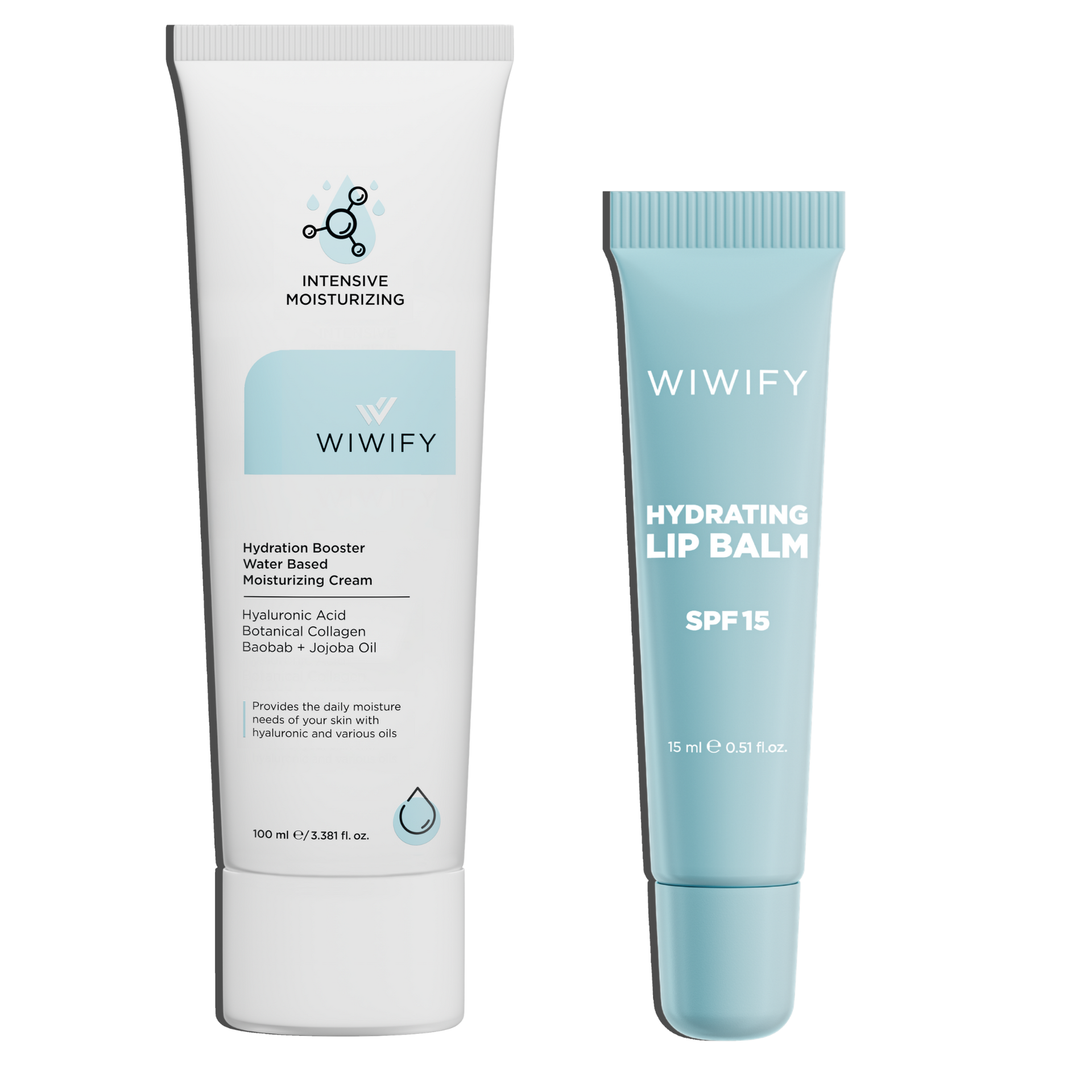 Daily Glow & Hydration Set, Nemlendirici Krem + Hydrating Lip Balm | SPF 15, Squalane, Ceramide | Wiwify