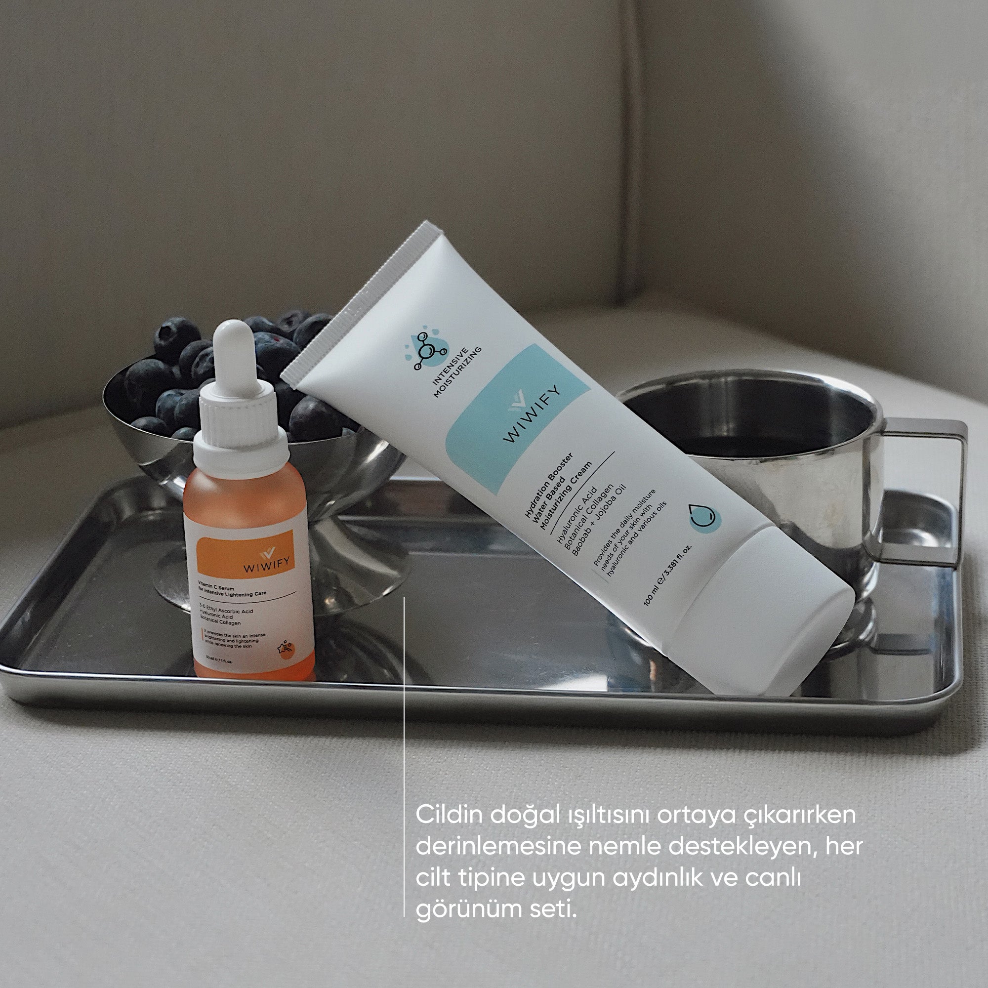 Derin Nem ve Canlandırma İçin Nemlendirici Krem, C Vitamini Serumu Cilt Bakım Seti