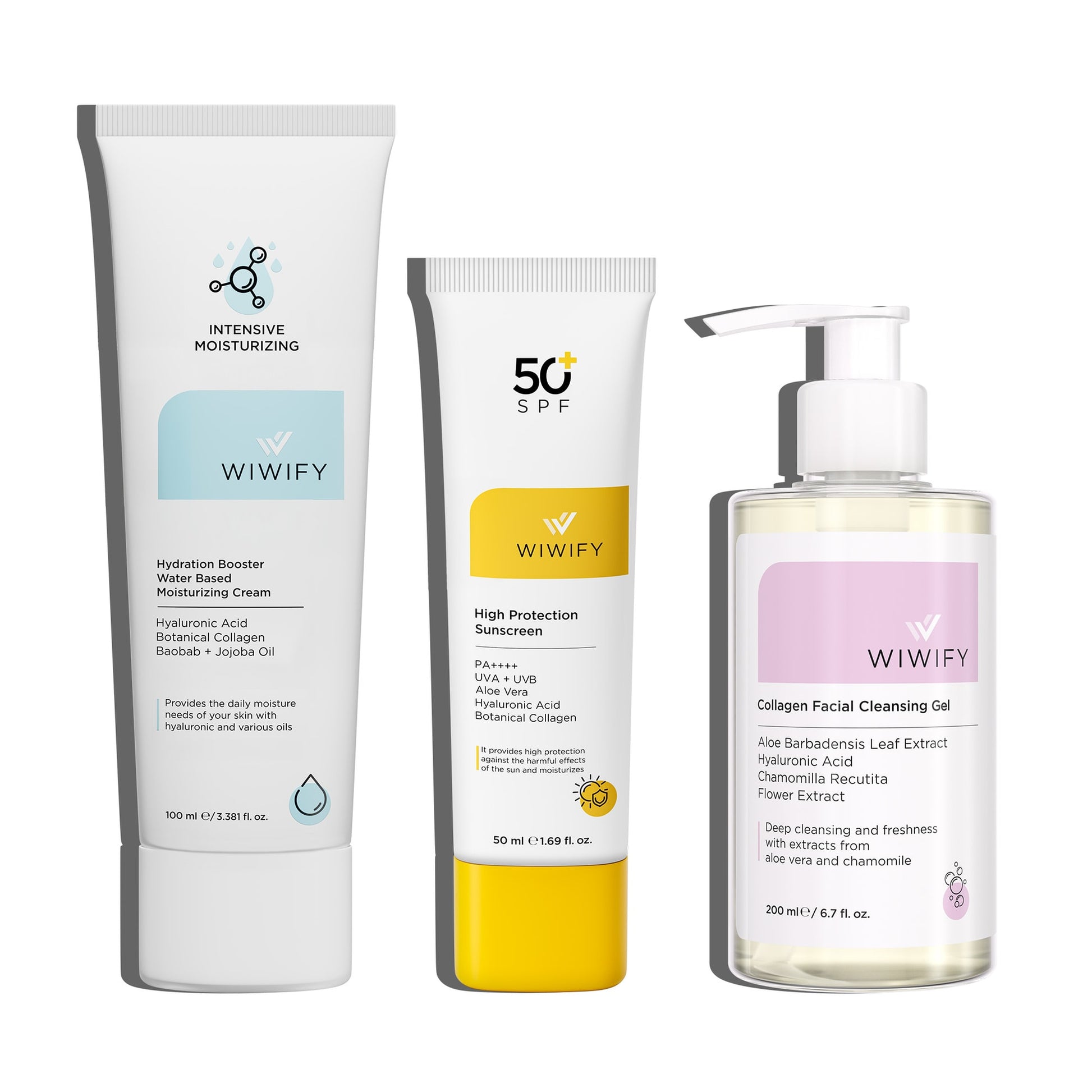 Doğal Temizlik ve Koruma İçin Nemlendirici, Güneş Kremi ve Yüz Temizleme Jeli Cilt Bakım Seti