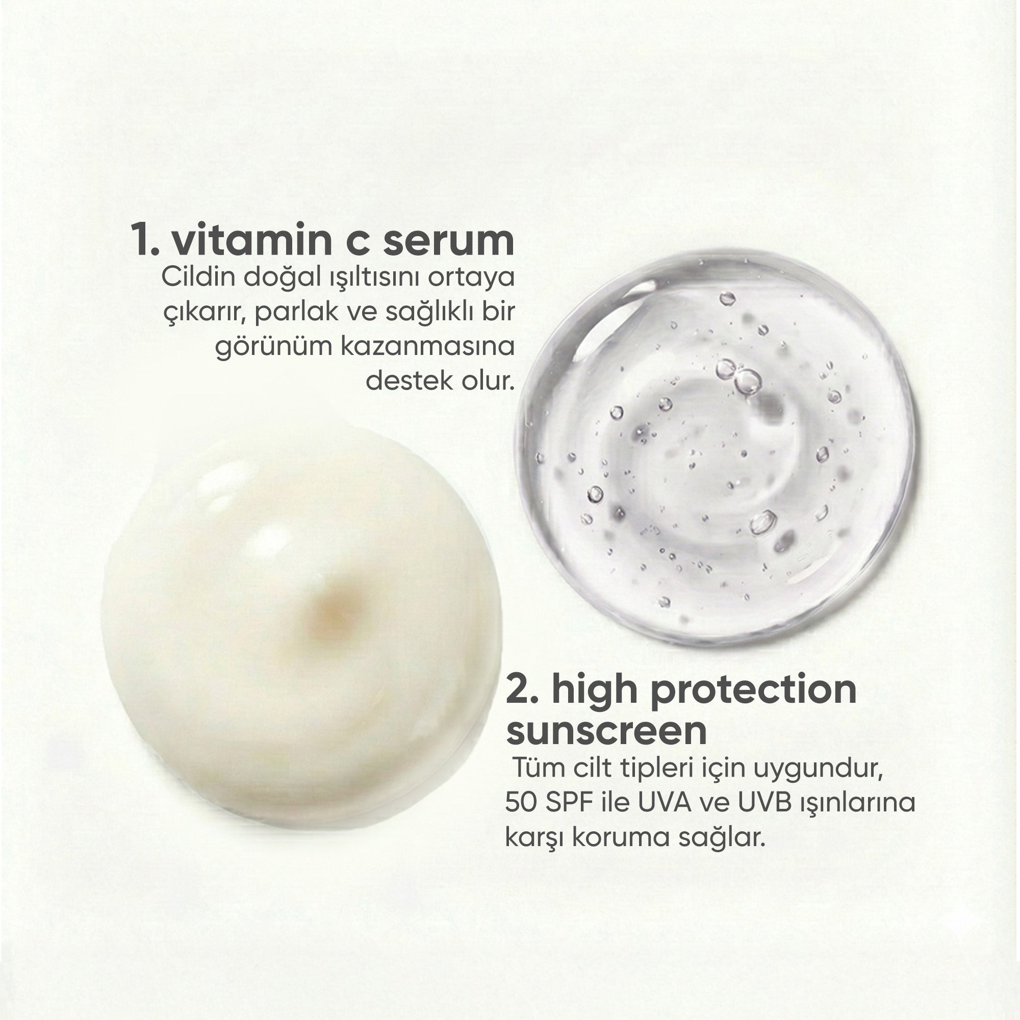 Donuk ve Mat Ciltler İçin Güneş Kremi, C Vitamini Serumu Cilt Bakım Seti