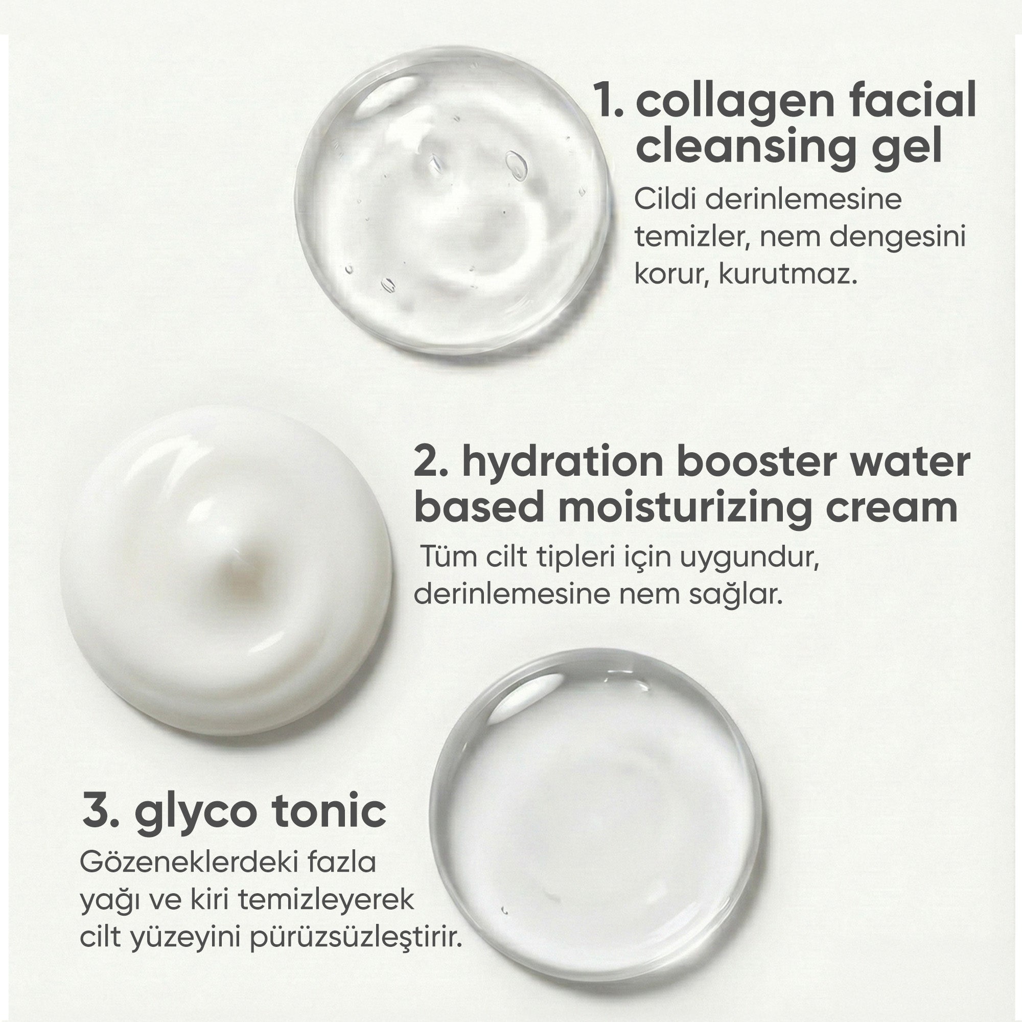Günlük Bakım İçin Nemlendirici, Yüz Temizleme Jeli ve Tonik Cilt Bakım Seti