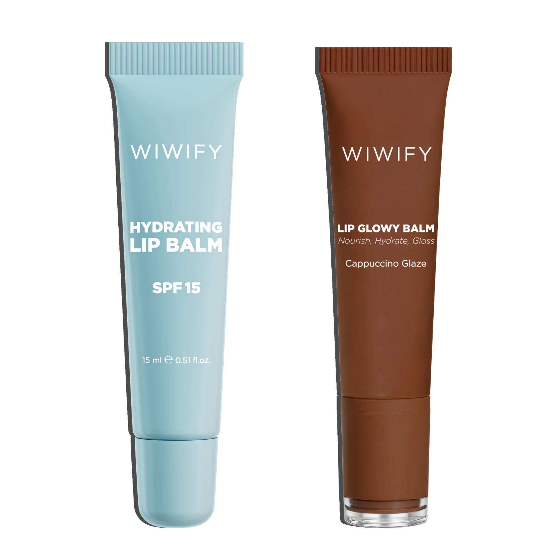 Glow & Protect Lip Duo, Hydrating Lip Balm + Cappuccino Glaze Balm | SPF 15, Squalane, Ceramide | Wiwify