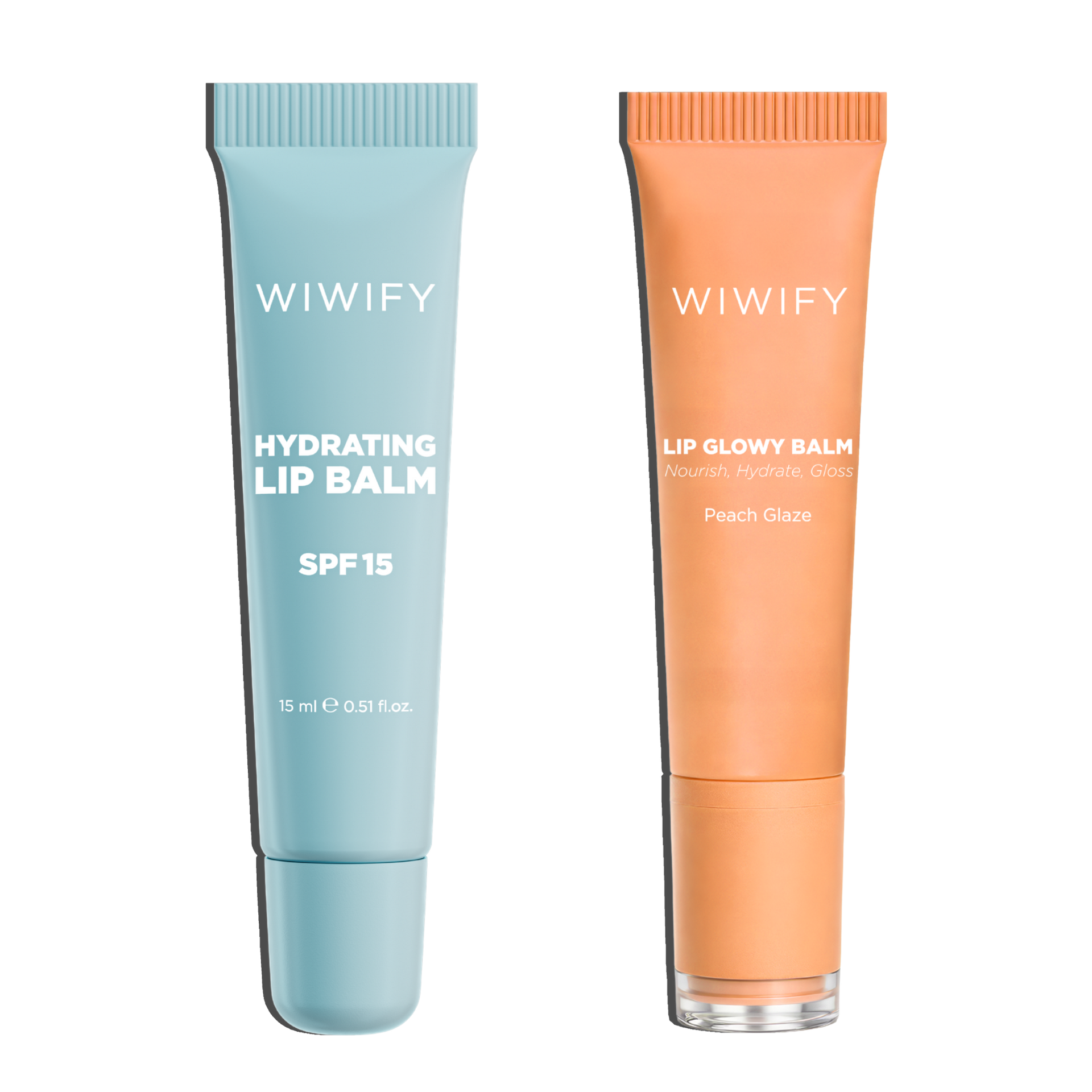 Glow & Protect Lip Duo, Hydrating Lip Balm + Peach Glaze Balm | SPF 15, Squalane, Ceramide | Wiwify