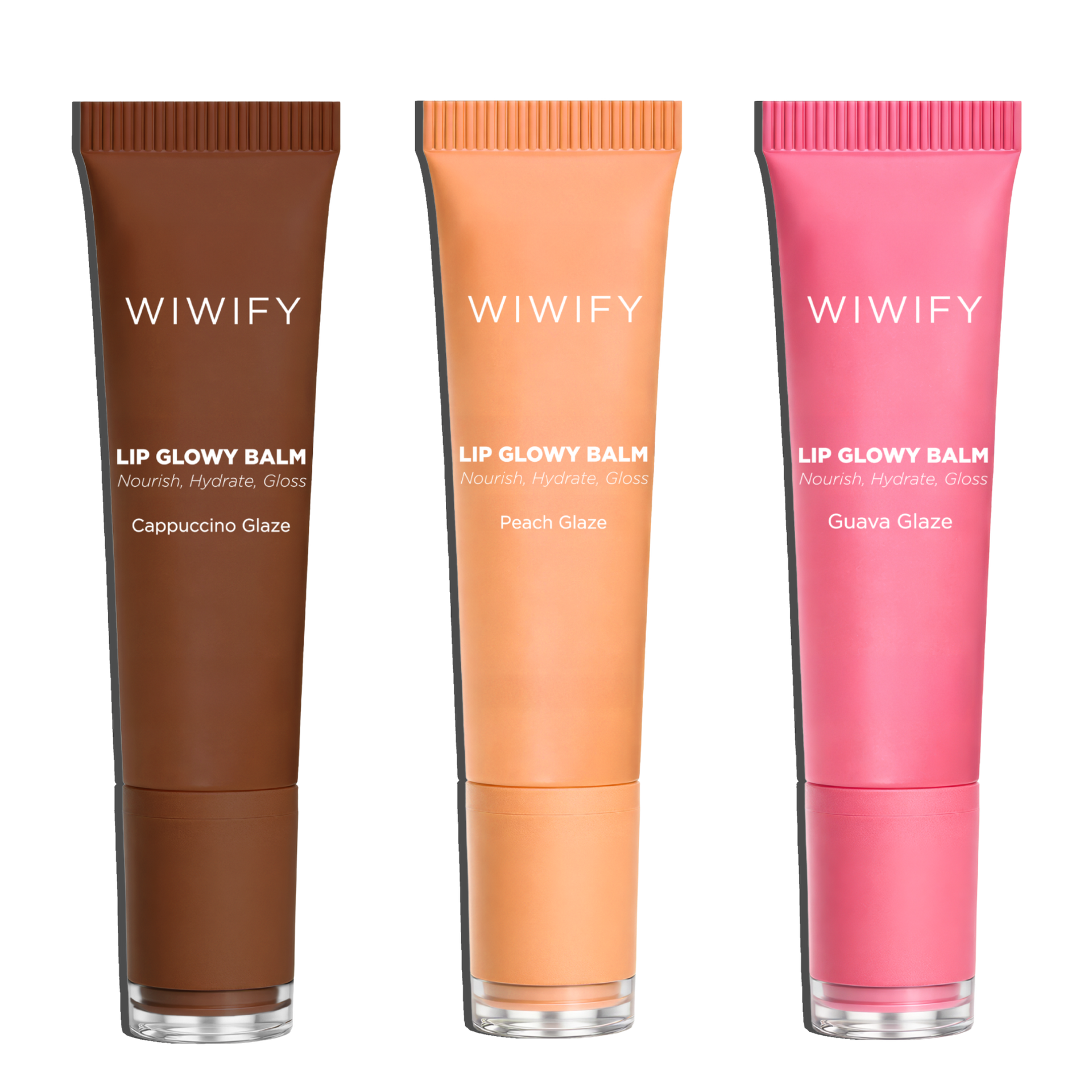 Glowy Trio, Lip Glowy Balm Guava + Cappuccino + Peach Glaze | E Vitamin, Squalane, Ceramide | Wiwify
