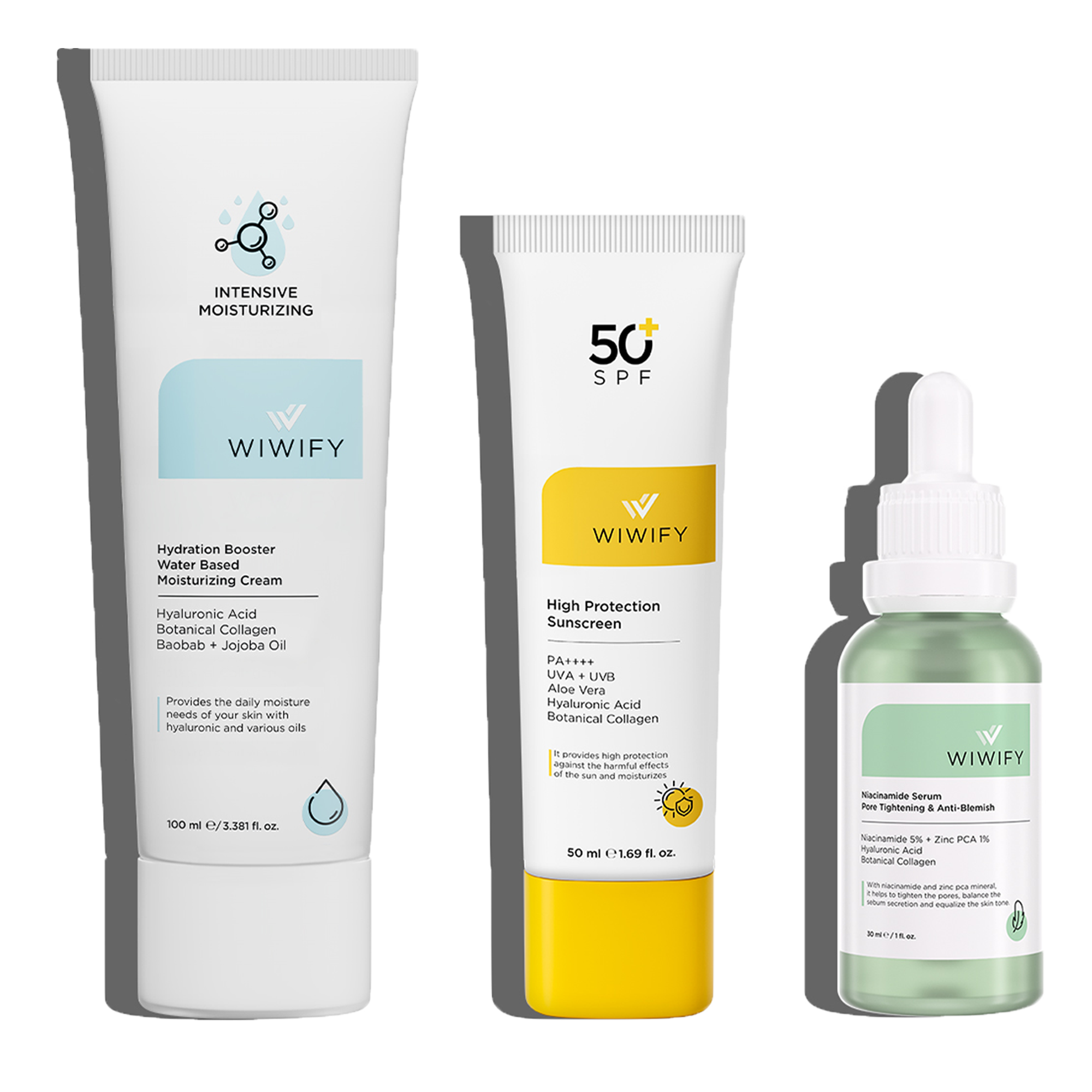 Gözenek ve Akne Karşıtı Nemlendirici, Güneş Kremi ve Niacinamide Serum Cilt Bakım Seti