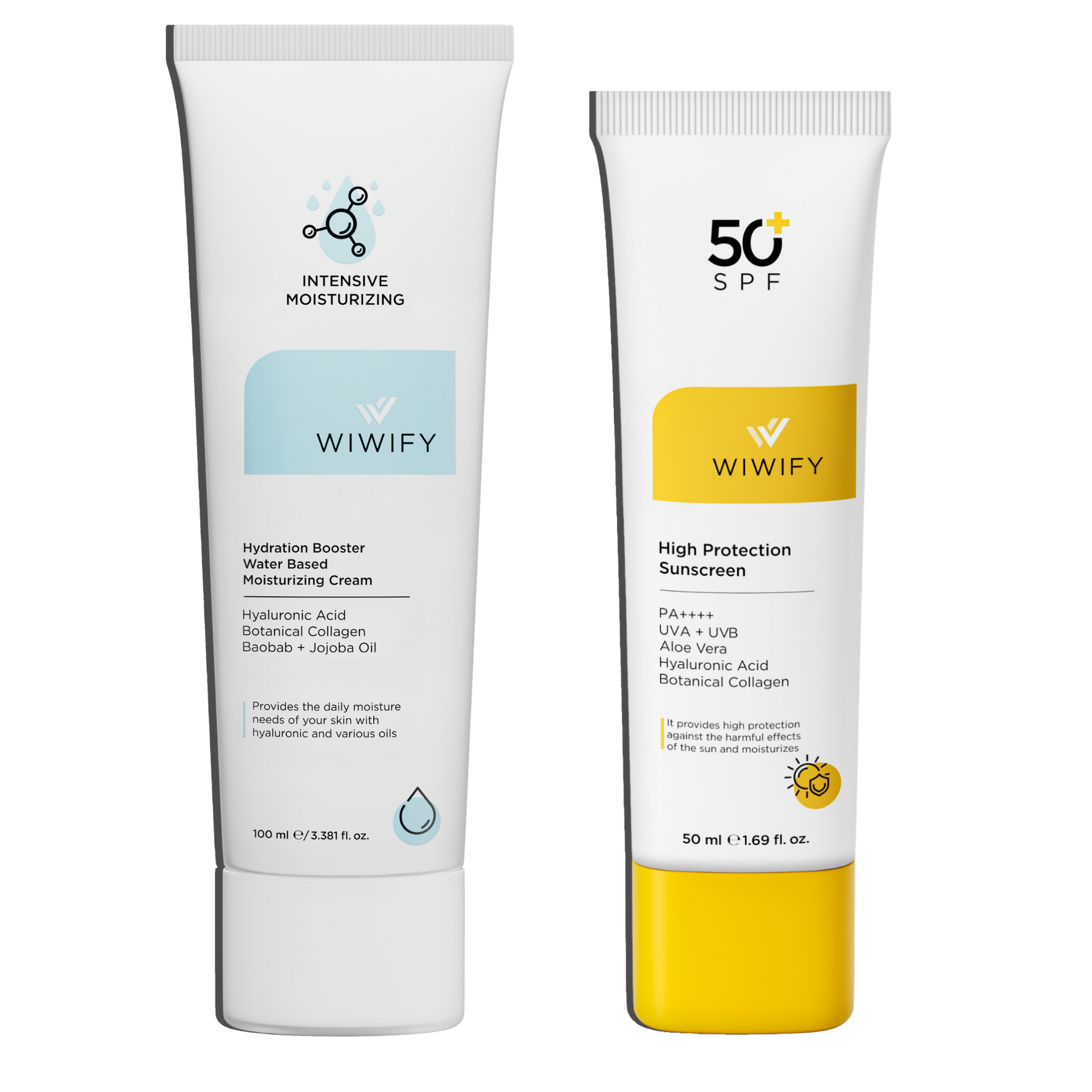 Yoğun Nem & UV Koruma Seti, Nemlendirici + Güneş Koruyucu | Alpha-Arbutin, Hyaluronic Acid | Wiwify