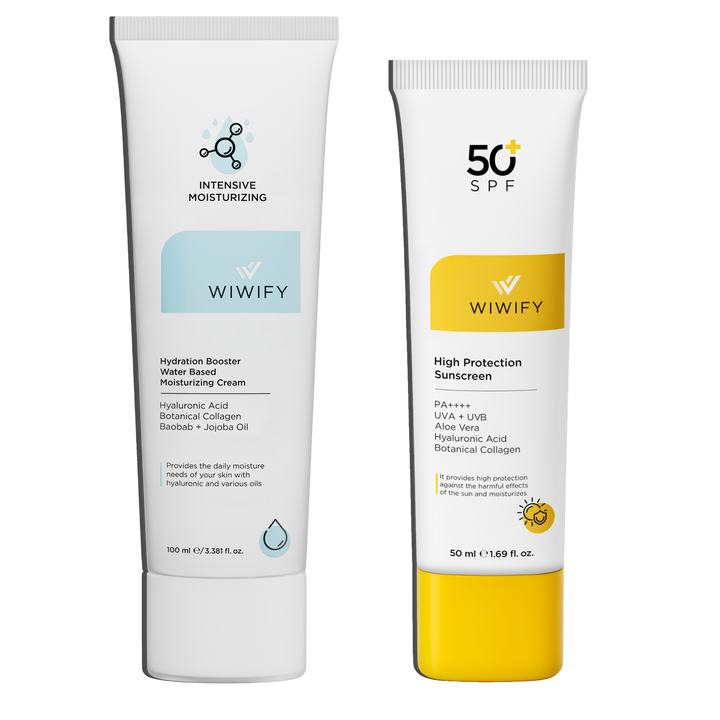 Yoğun Nem & UV Koruma Seti, Nemlendirici + Güneş Koruyucu | Alpha-Arbutin, Hyaluronic Acid | Wiwify
