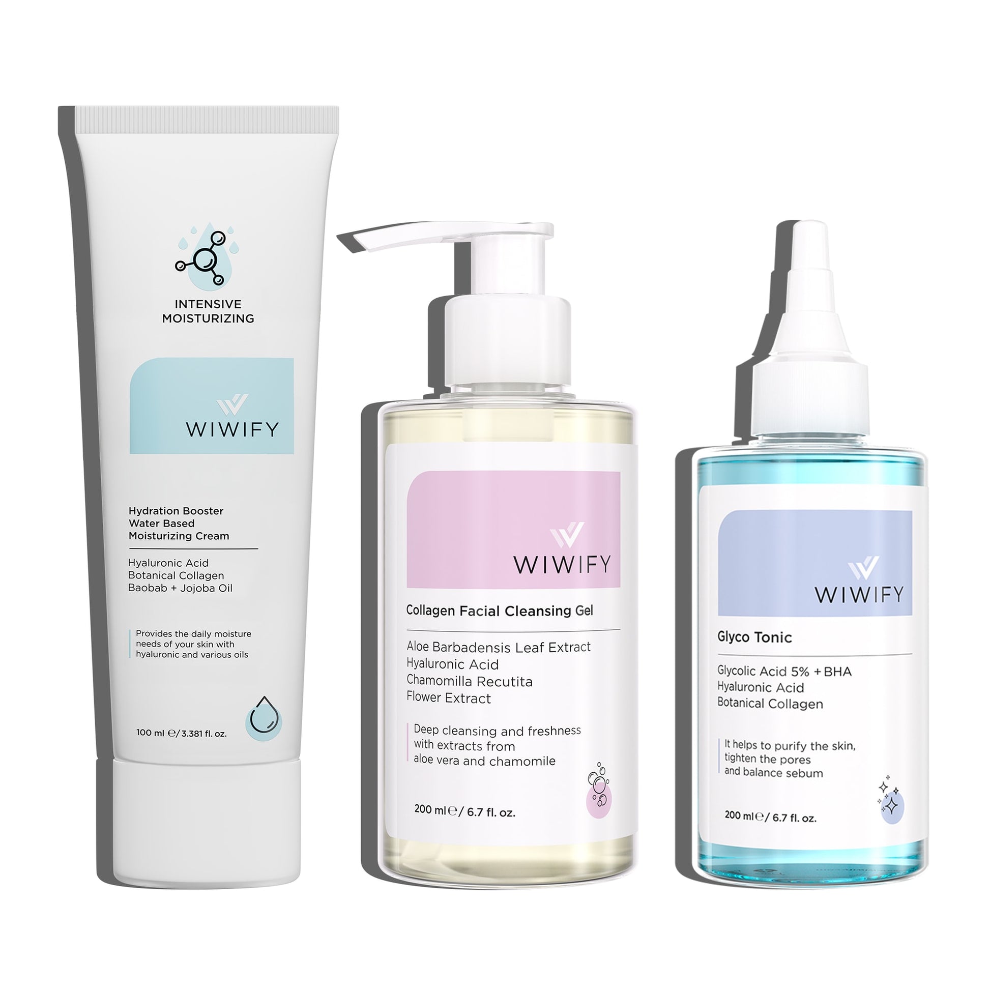 Günlük Bakım İçin Nemlendirici, Yüz Temizleme Jeli ve Tonik Cilt Bakım Seti