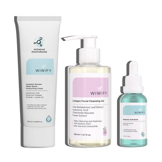 Hassas Ciltler İçin Yatıştırıcı Etkili Yüz Temizleme Jeli, Nemlendirici ve Hyaluronik Asit Serum Cilt Bakım Seti
