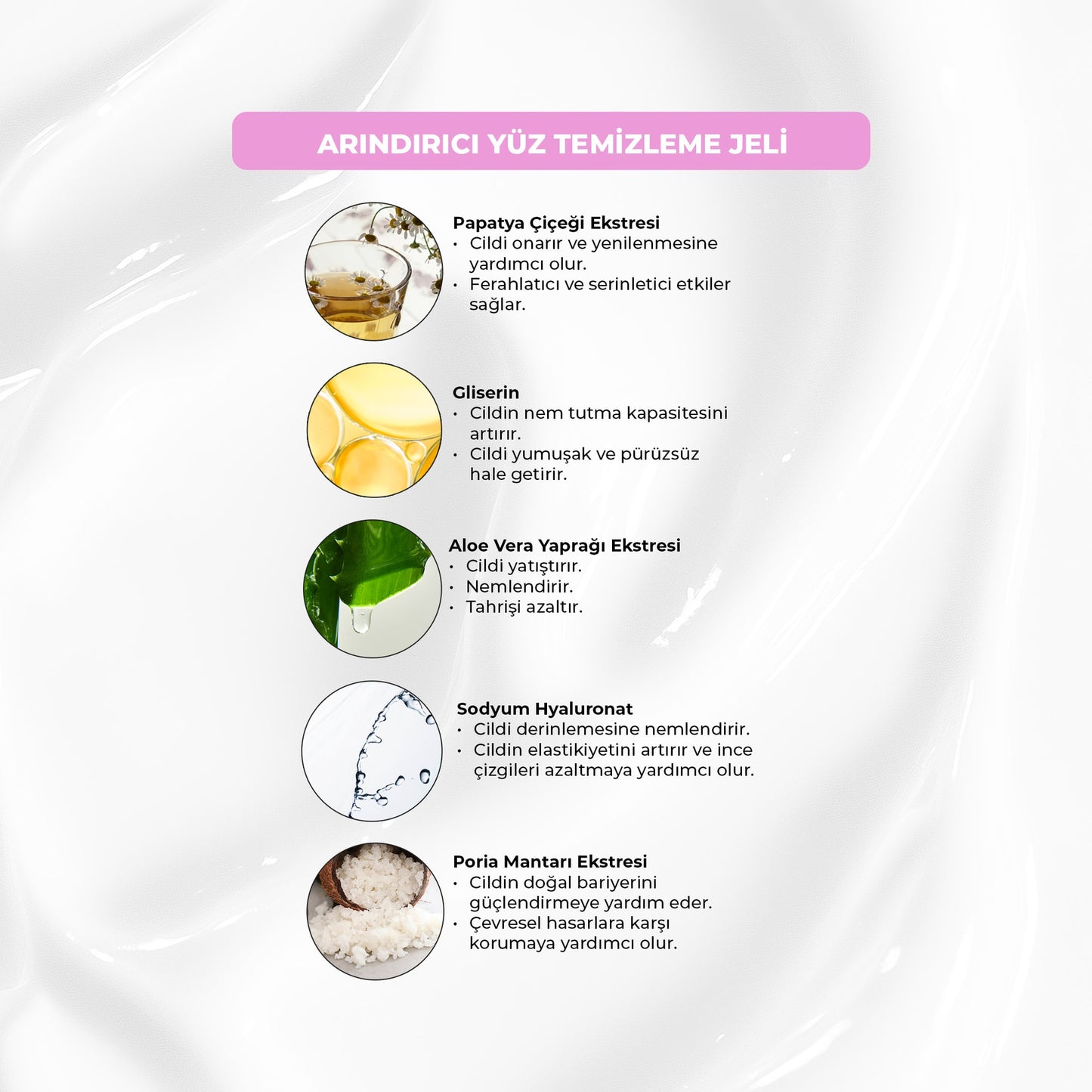 Hassas Ciltler İçin Yüz Temizleme Jeli Nemlendirici Hyaluronik Serum