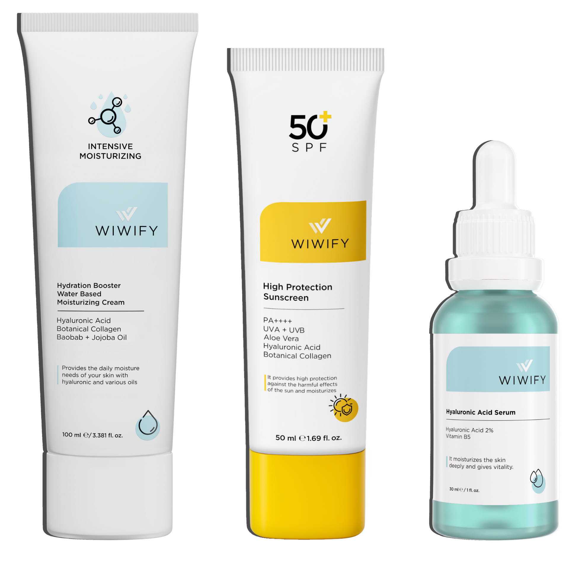 Yoğun Nem & Koruma Seti, Nemlendirici + Hyaluronic Acid + Güneş Koruyucu | Alpha-Arbutin | Wiwify