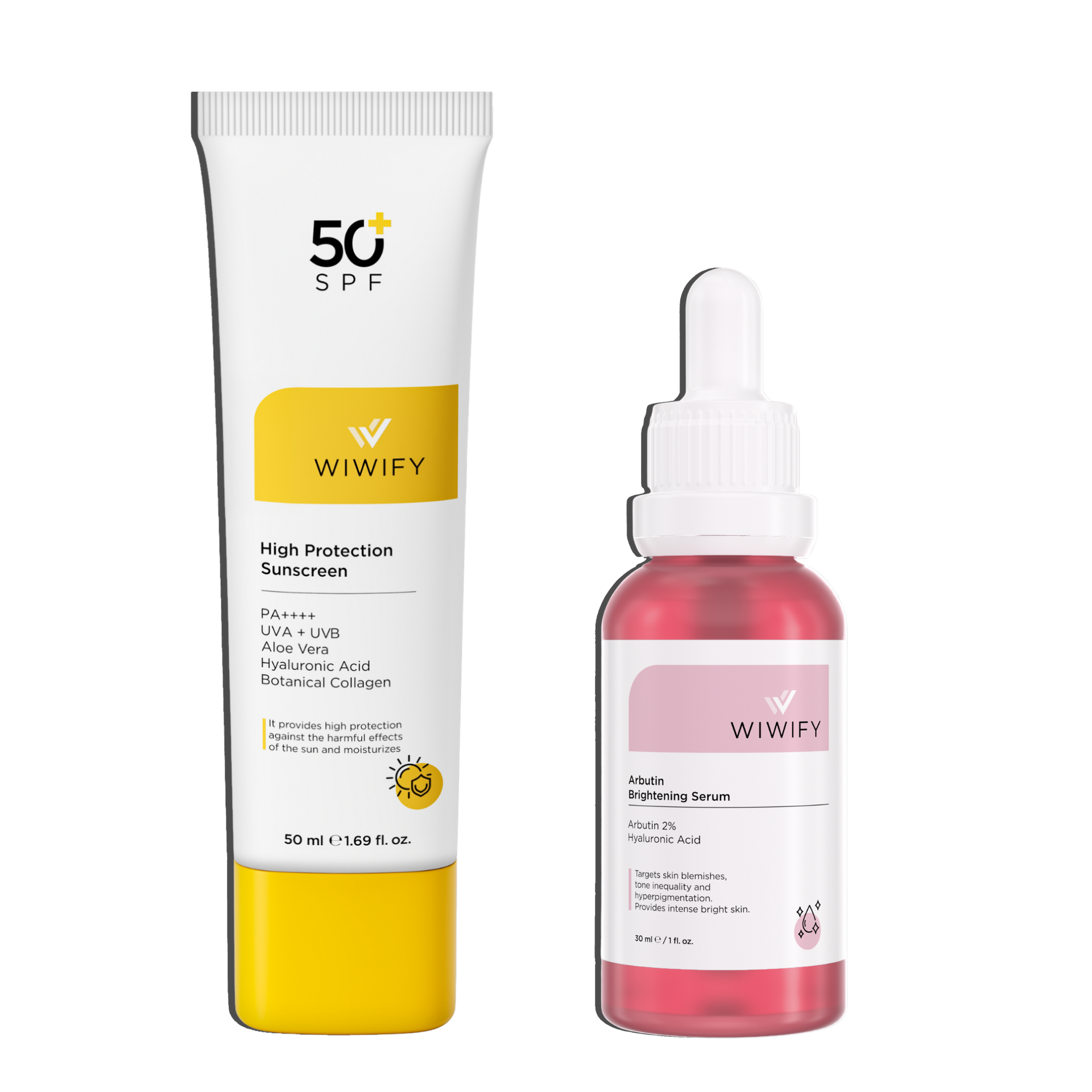 Leke Karşıtı UV Koruma Seti, Güneş Koruyucu + Arbutin | Alpha-Arbutin, Hyaluronic Acid | Wiwify