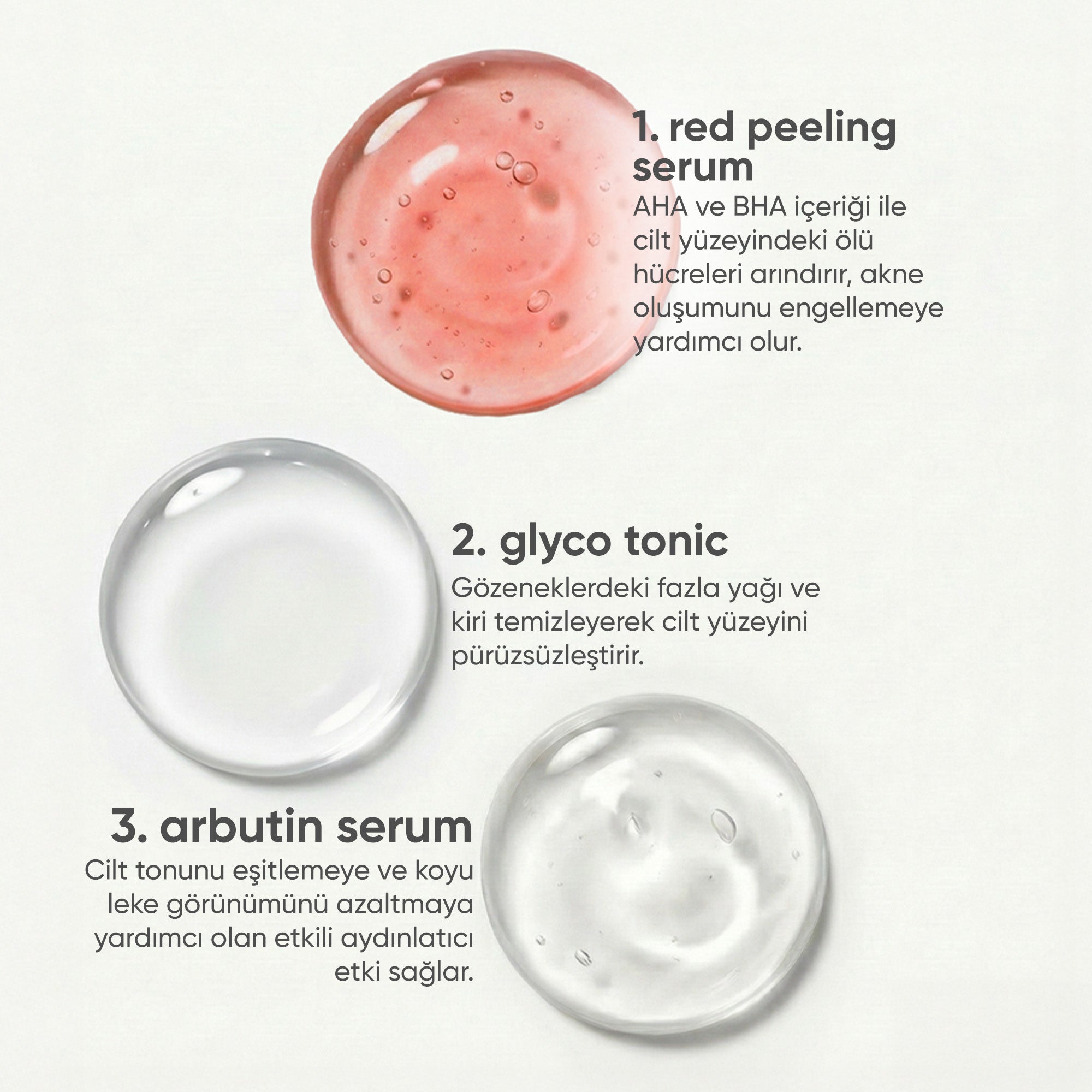 Lekeli Ciltler İçin Tonik, Red Peeling Serum, Arbutin Serum Cilt Bakım Seti