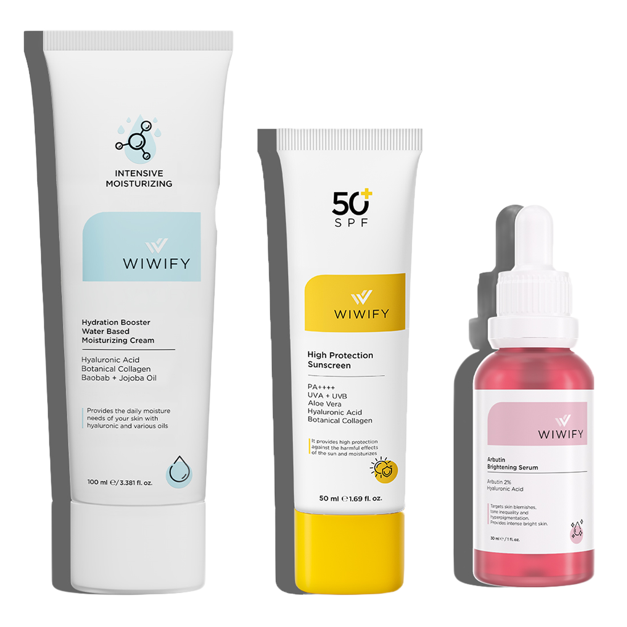 Cilt Tonu Eşitsizlikleri ve Lekeleri İçin Nemlendirici, Güneş Kremi ve Arbutin Serum Cilt Bakım Seti