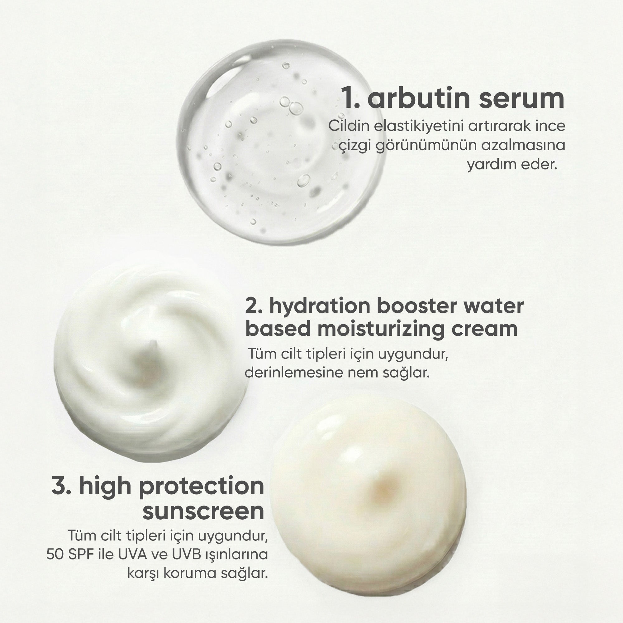 Cilt Tonu Eşitsizlikleri ve Lekeleri İçin Nemlendirici, Güneş Kremi ve Arbutin Serum Cilt Bakım Seti