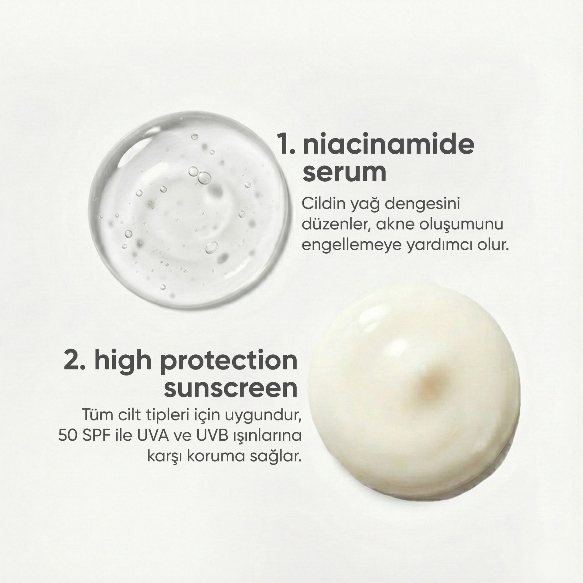 Yağlı ve Geniş Gözenekli Ciltler İçin Güneş Kremi, Niacinamide Serum Cilt Bakım Seti