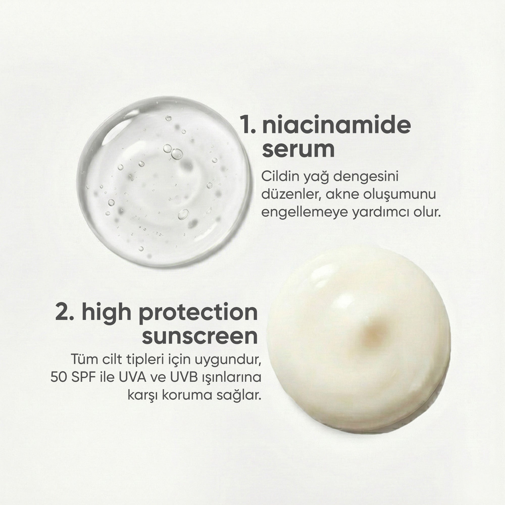 Yağlı ve Geniş Gözenekli Ciltler İçin Güneş Kremi, Niacinamide Serum Cilt Bakım Seti