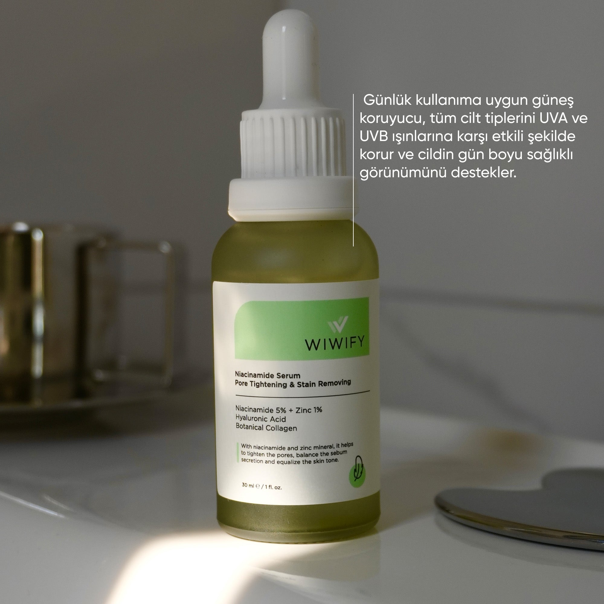 Yağlı ve Geniş Gözenekli Ciltler İçin Güneş Kremi, Niacinamide Serum Cilt Bakım Seti