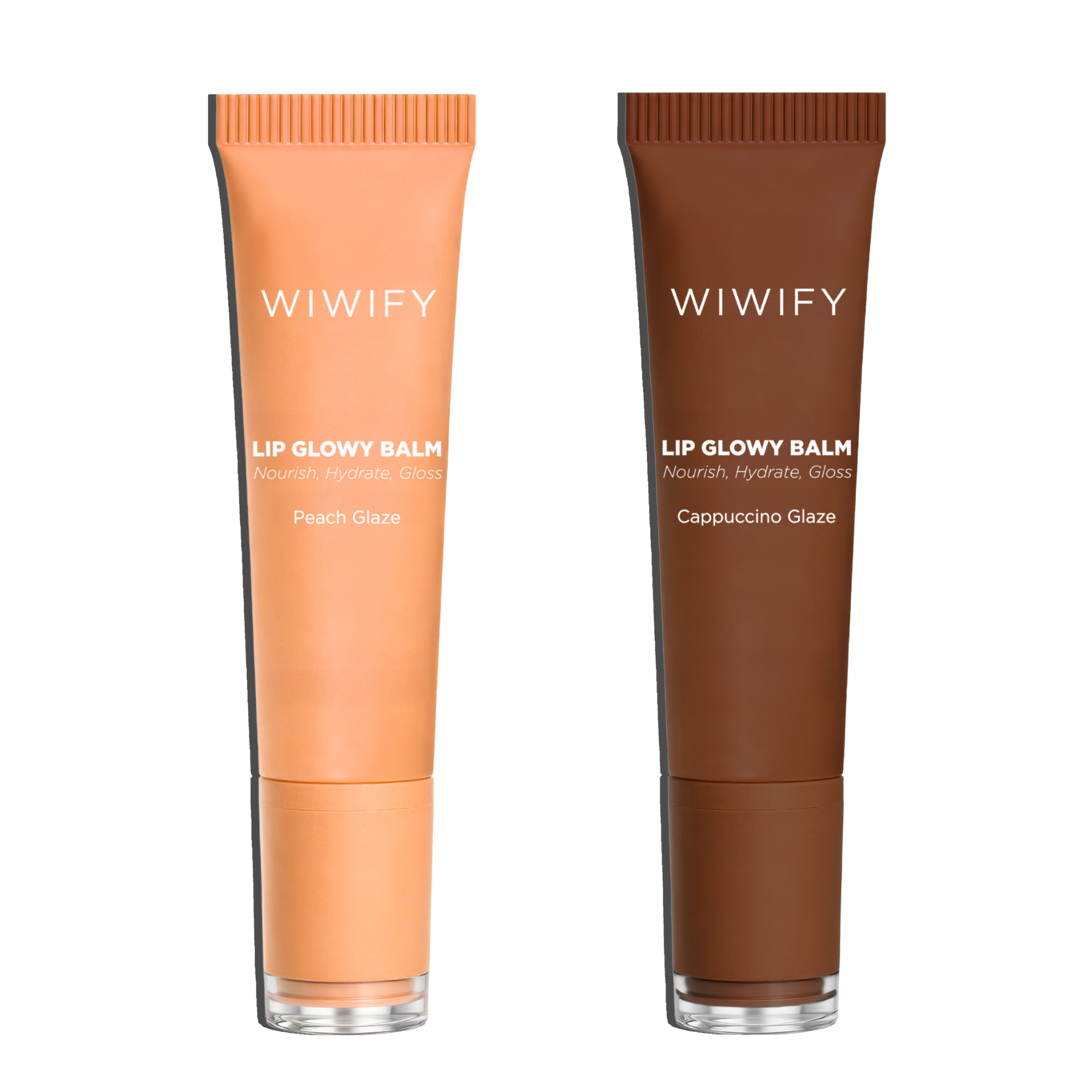 Nude Glow Lip Duo, Cappuccino Glaze Balm + Peach Glaze Balm | Shea Butter, Squalane, Ceramide | Wiwify