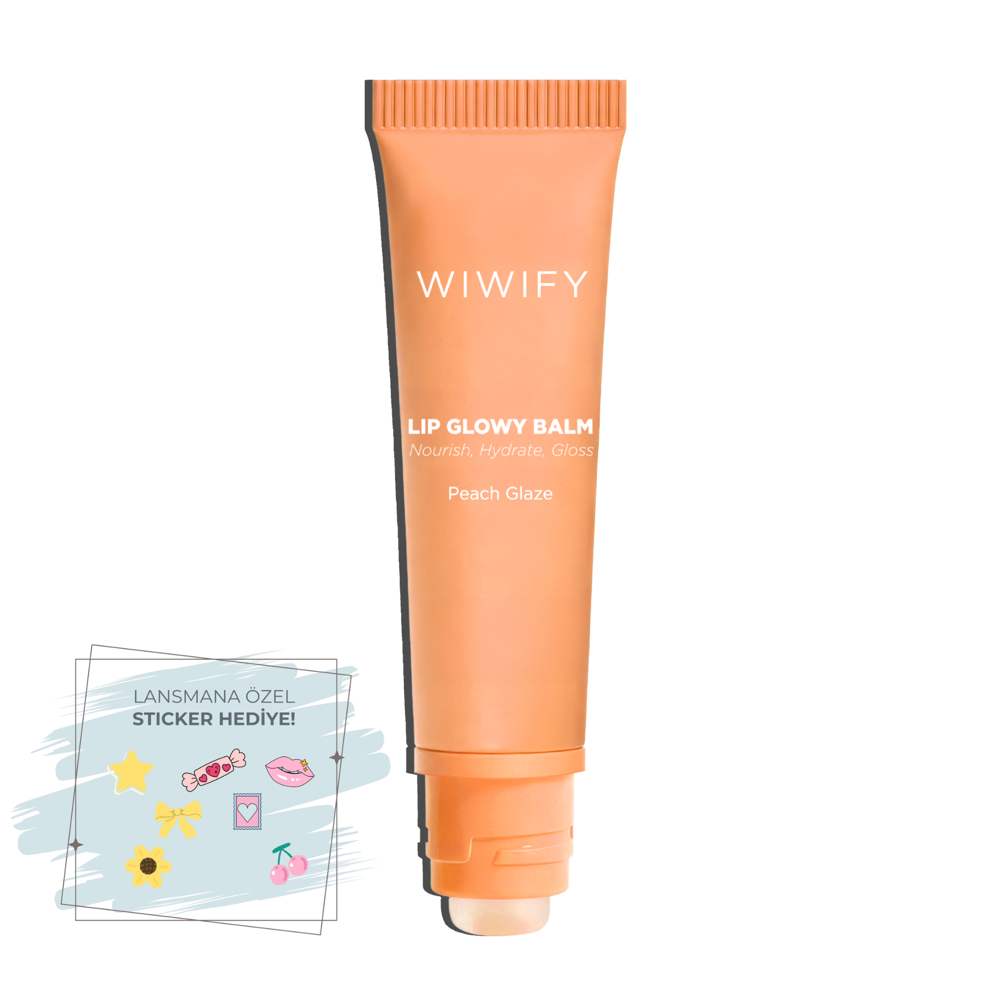 Lip Glowy Balm Peach Glaze, Dolgun Görünüm Sağlayan, Parlatıcı, Nemlendirici, Renkli Dudak Bakım Balmı, Lip Balm 13 ml