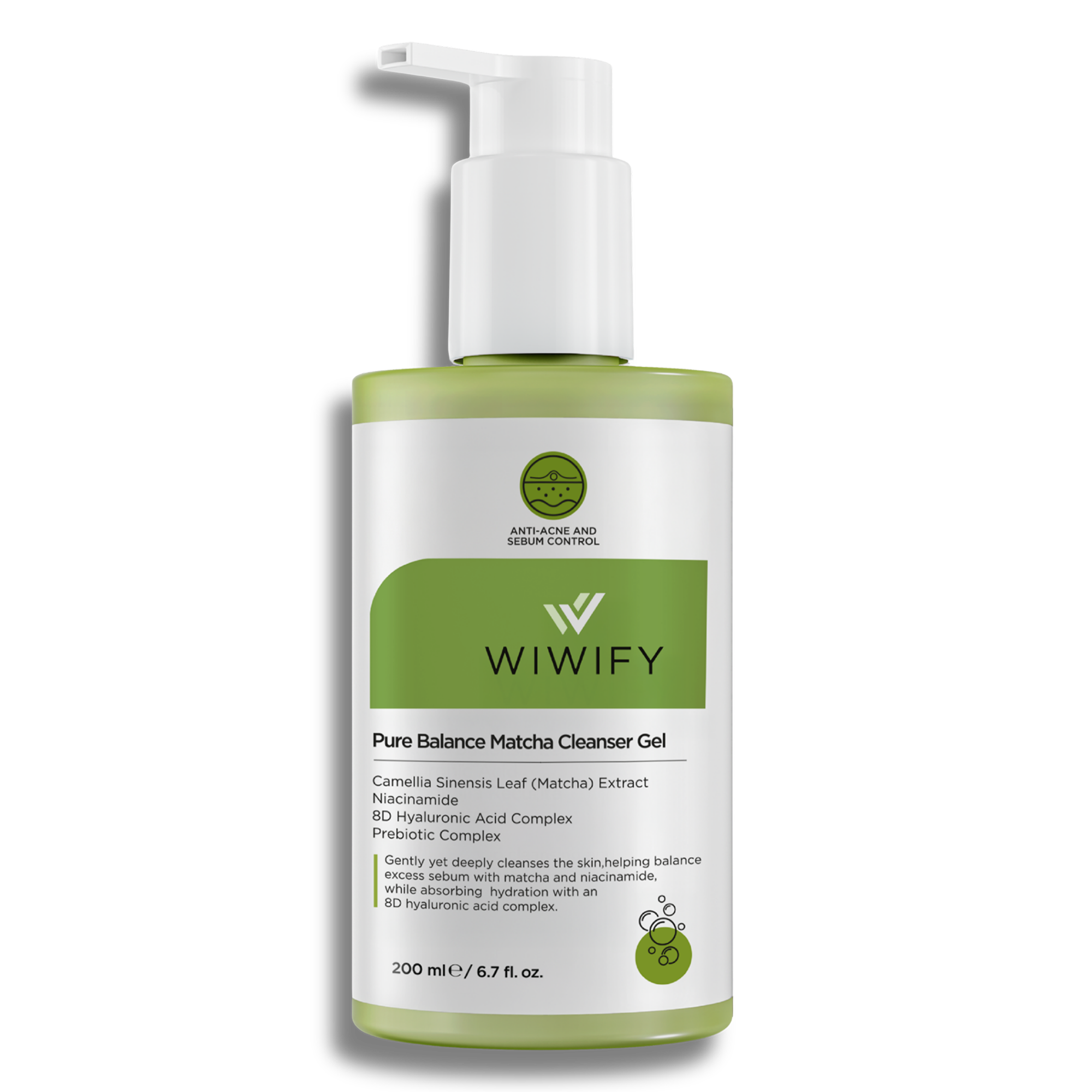 WIWIFY Pure Balance Matcha Cleansing Gel 200ml - Sebum Dengeleyici Yüz Temizleme Jeli